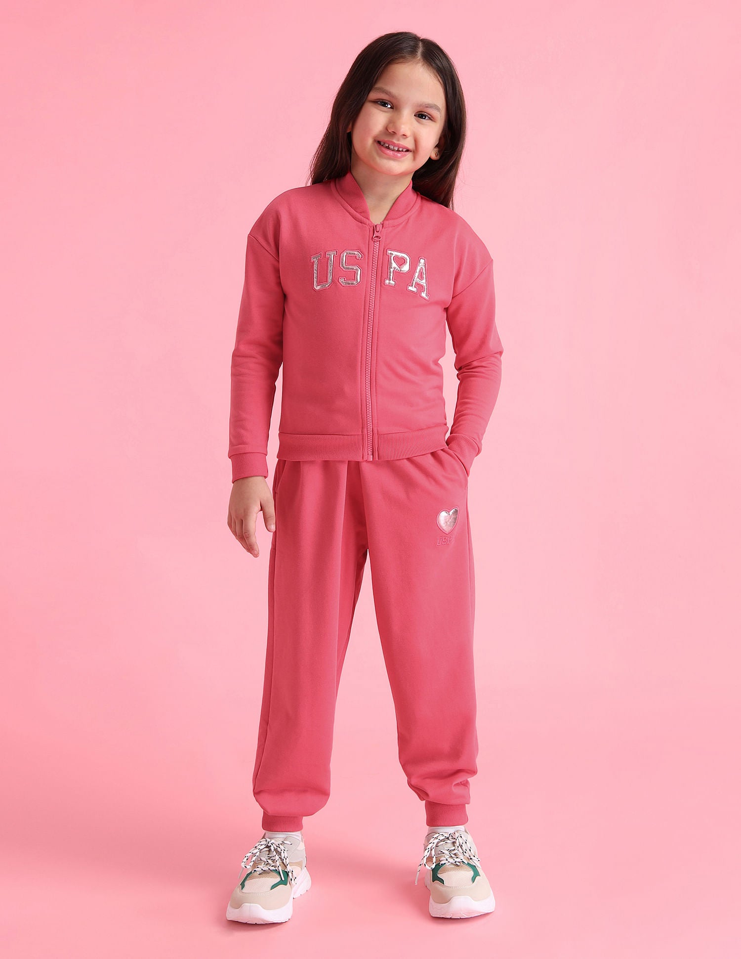 Girls Mandarin Collar Printed Sweatshirt Light pink - U.S. POLO ASSN. | Large