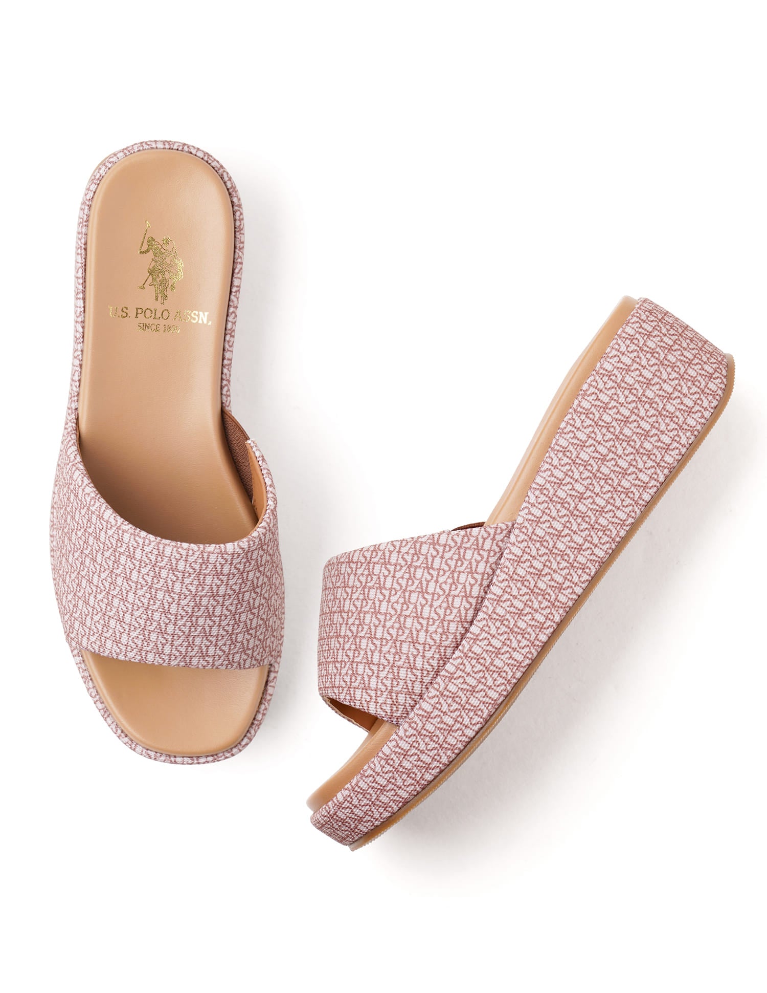 Savina Brown Monogram Print Wedges Brown - U.S. Polo Assn. India | Large