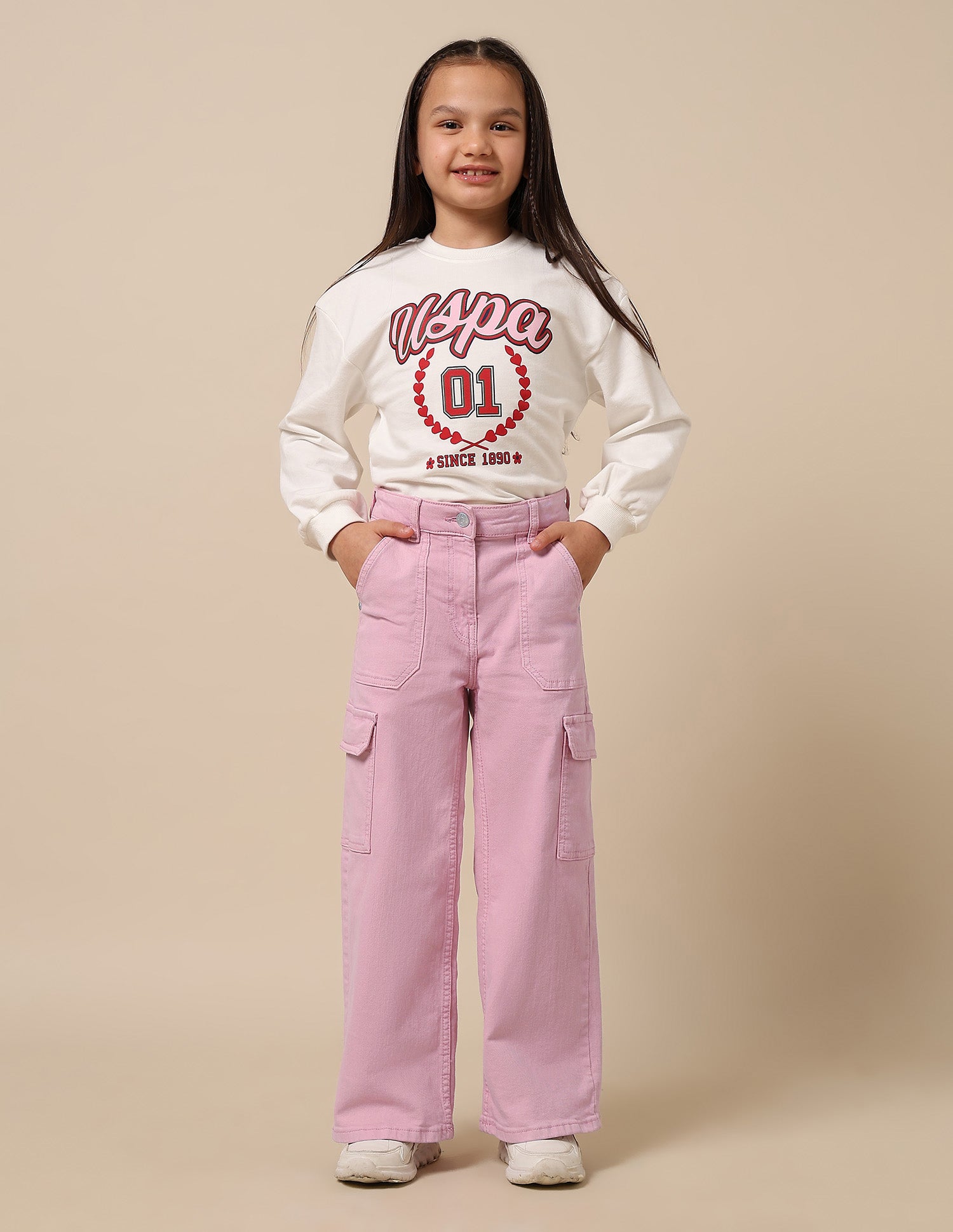 Girls Mid Rise Wide Leg Jeans Light Purple - U.S. POLO ASSN. | Large