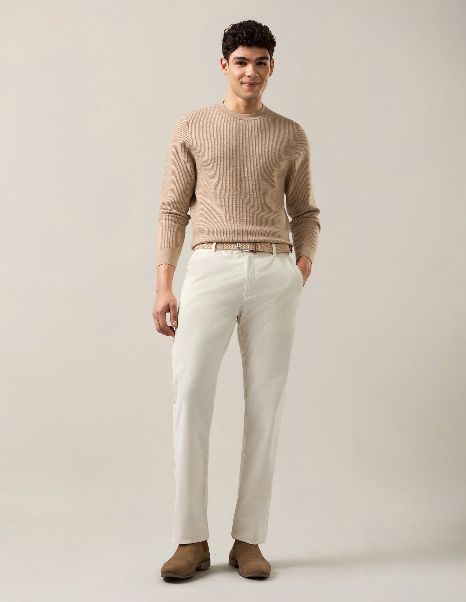 Riley Straight Fit Corduroy Trousers Ecru - U.S. Polo Assn. India | Large