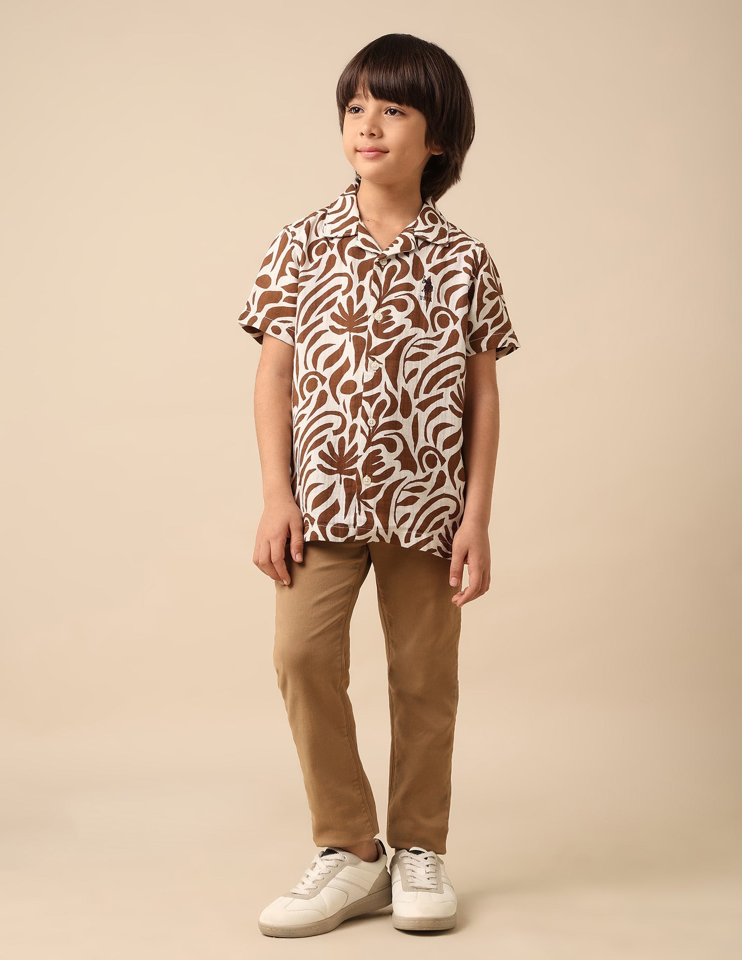 Boys Abstract Printed Cuban Shirt Brown - U.S. POLO ASSN. | Large