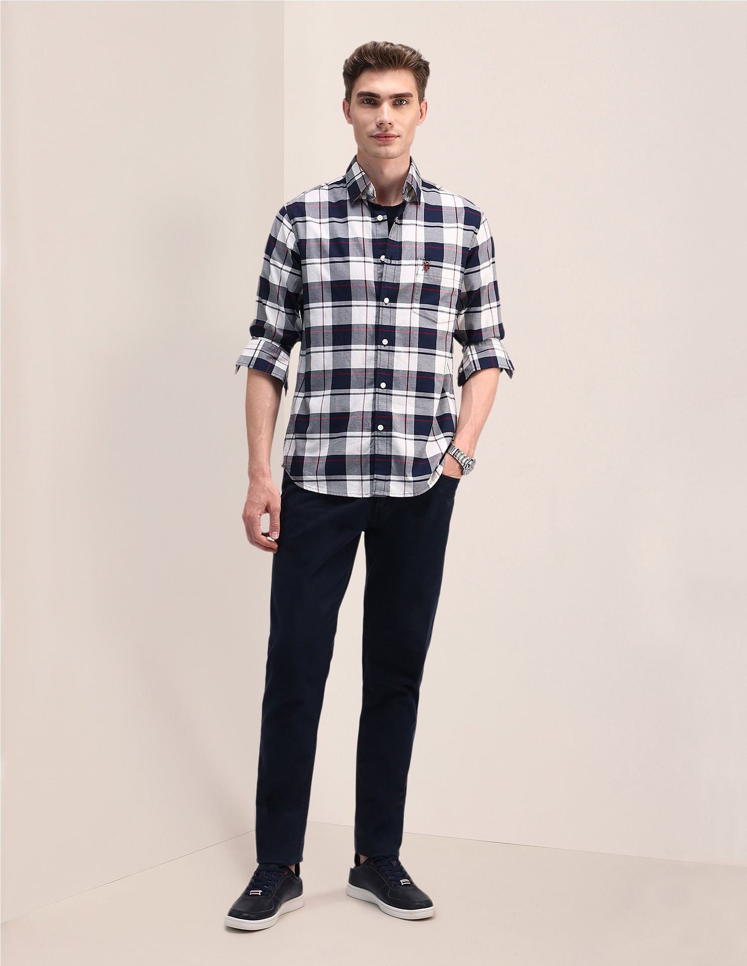Tartan Check Oxford Cotton Shirt Navy - U.S. Polo Assn. India | Large