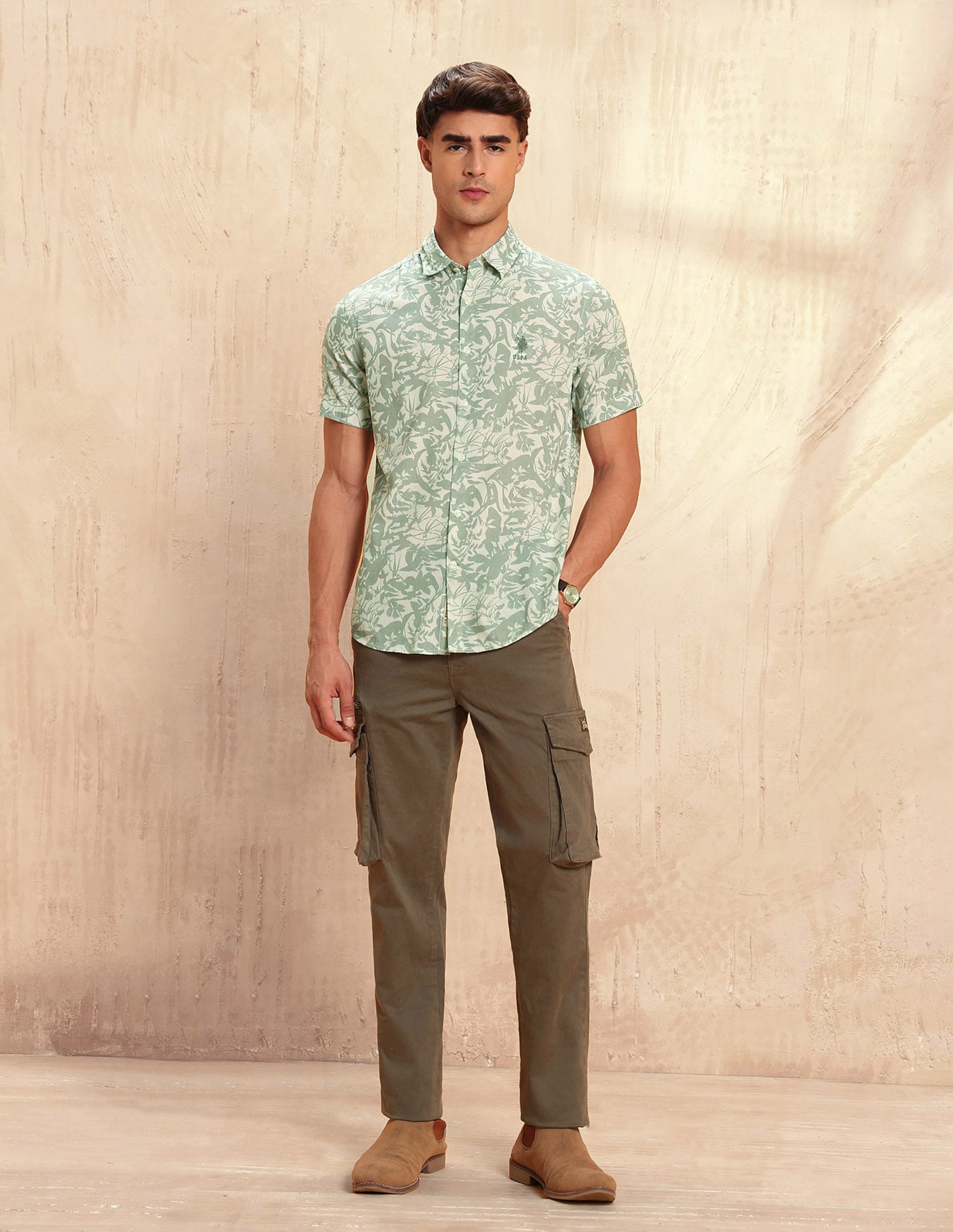 Tropical Printed Legend Of Horseshoe Shirt Green - U.S. POLO ASSN. | Large