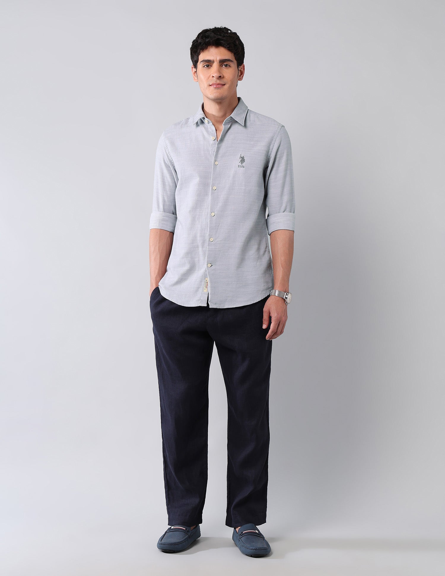 All-Over Printed Pure Cotton Shirt Grey - U.S. Polo Assn. India | Large