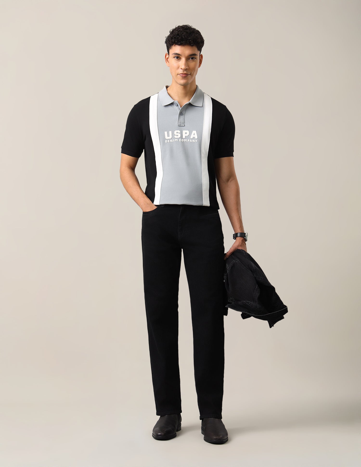 Colourblocked Slim Fit Polo Shirt Black - U.S. Polo Assn. India | Large