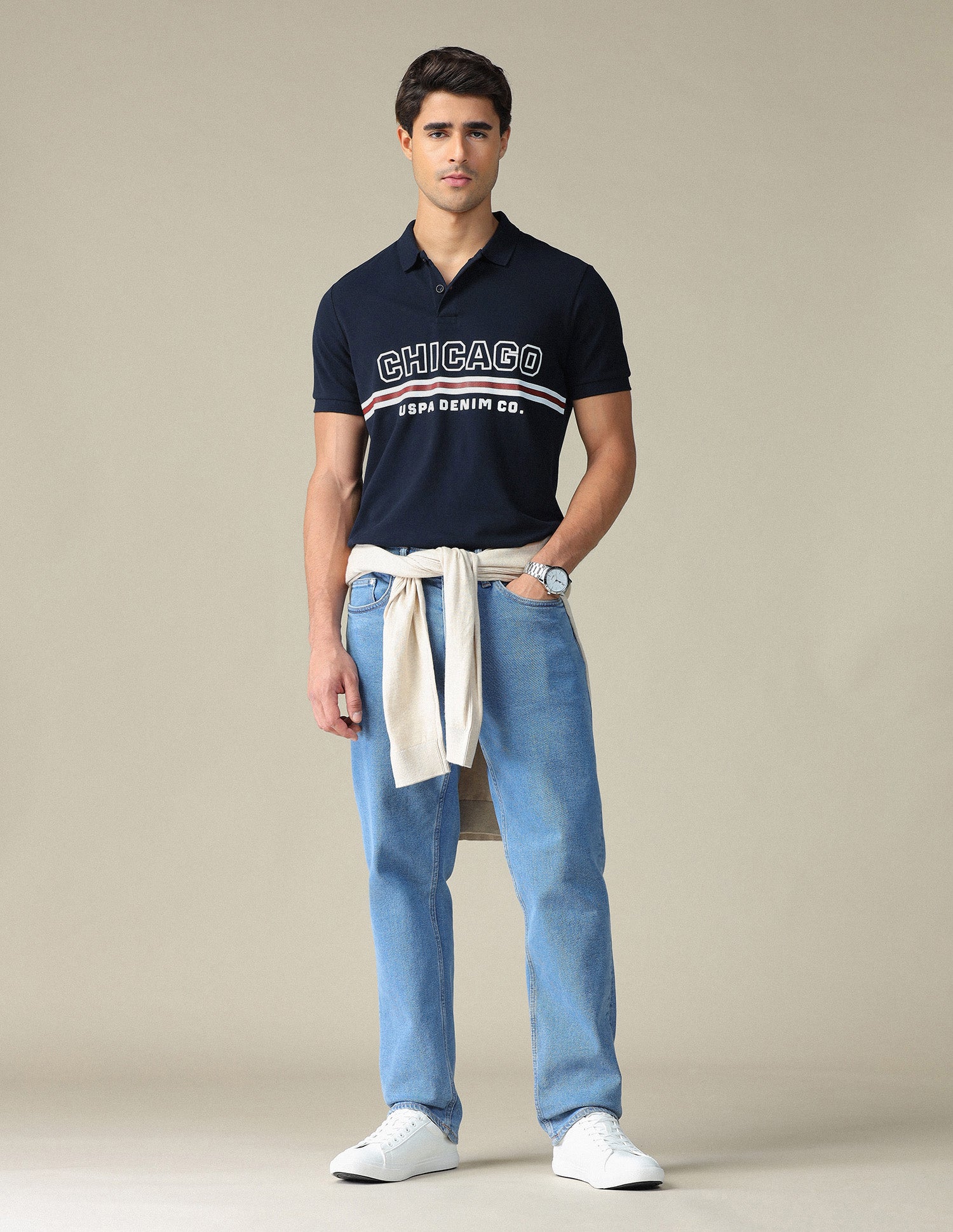 Typographic Printed Muscle Fit Polo Shirt Navy - U.S. POLO ASSN. | Large