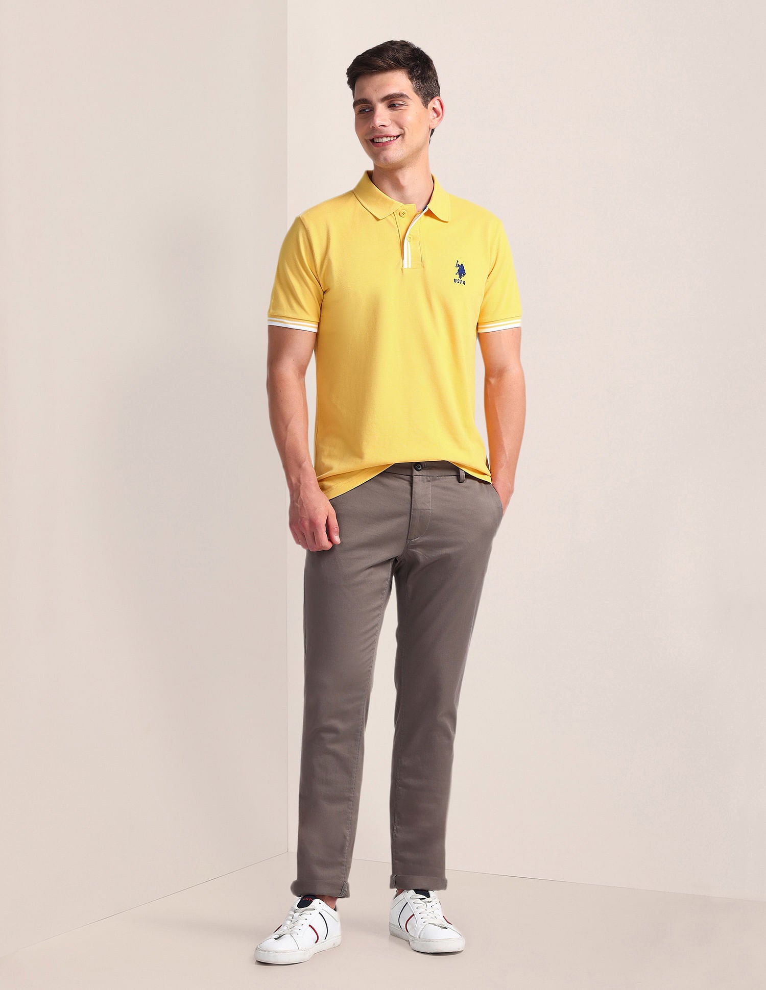 Tipped Placket Slim Polo Shirt Yellow - U.S. Polo Assn. India | Large