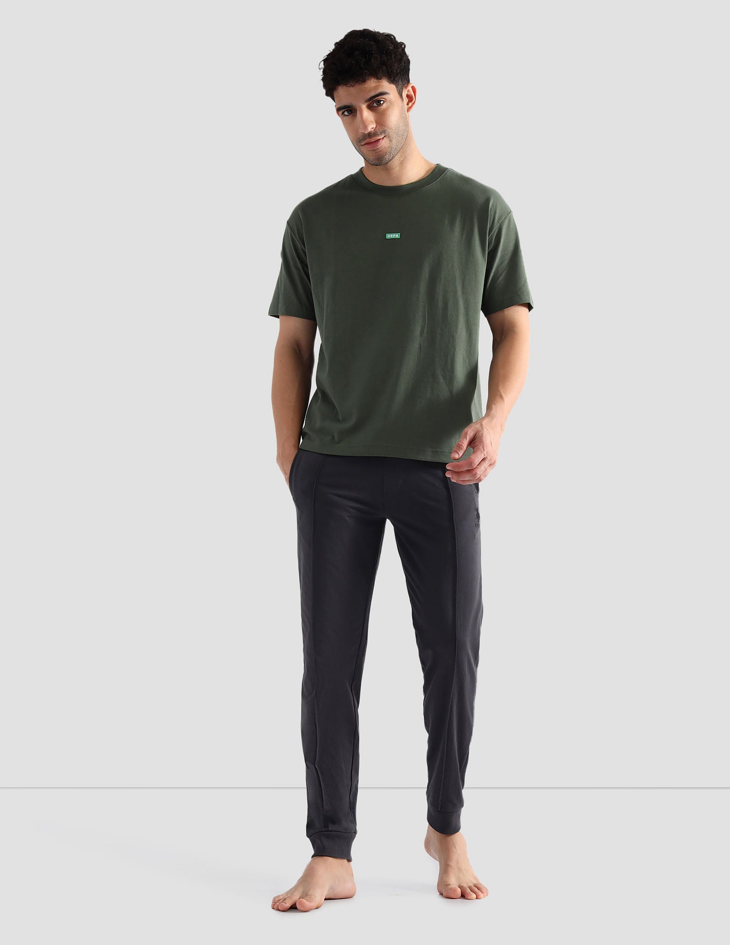 Pure Cotton Oversized OEE04 Lounge T-Shirt Olive - U.S. POLO ASSN. | Large