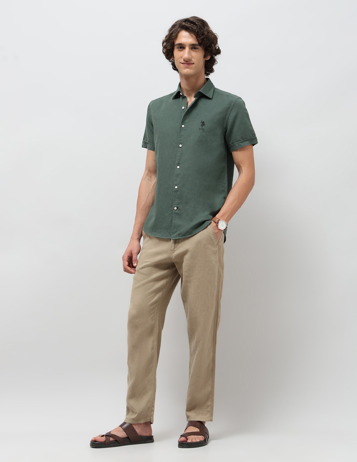 Solid Regular Fit Shirt Green - U.S. POLO ASSN. | Large