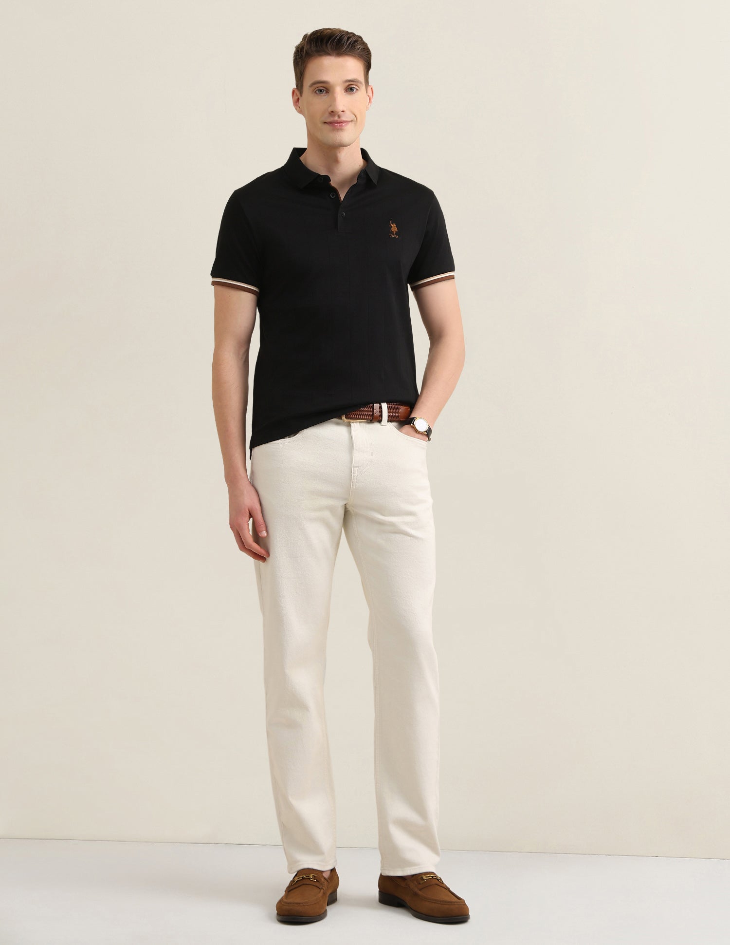 Self Design Vertical Striped Sotogrande Polo Shirt Black - U.S. Polo Assn. India | Large