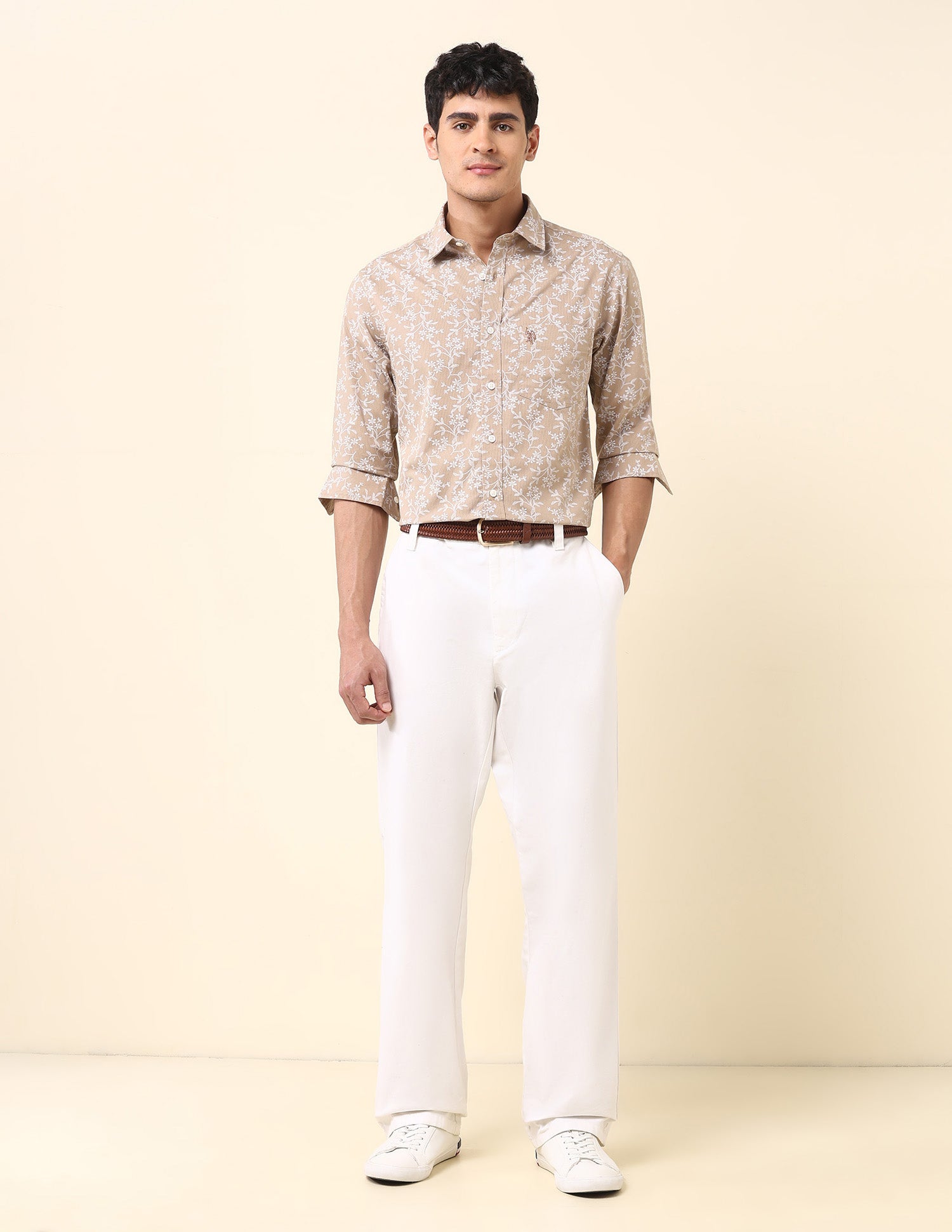 Pure Cotton Floral Printed Shirt Khaki - U.S. Polo Assn. India | Large