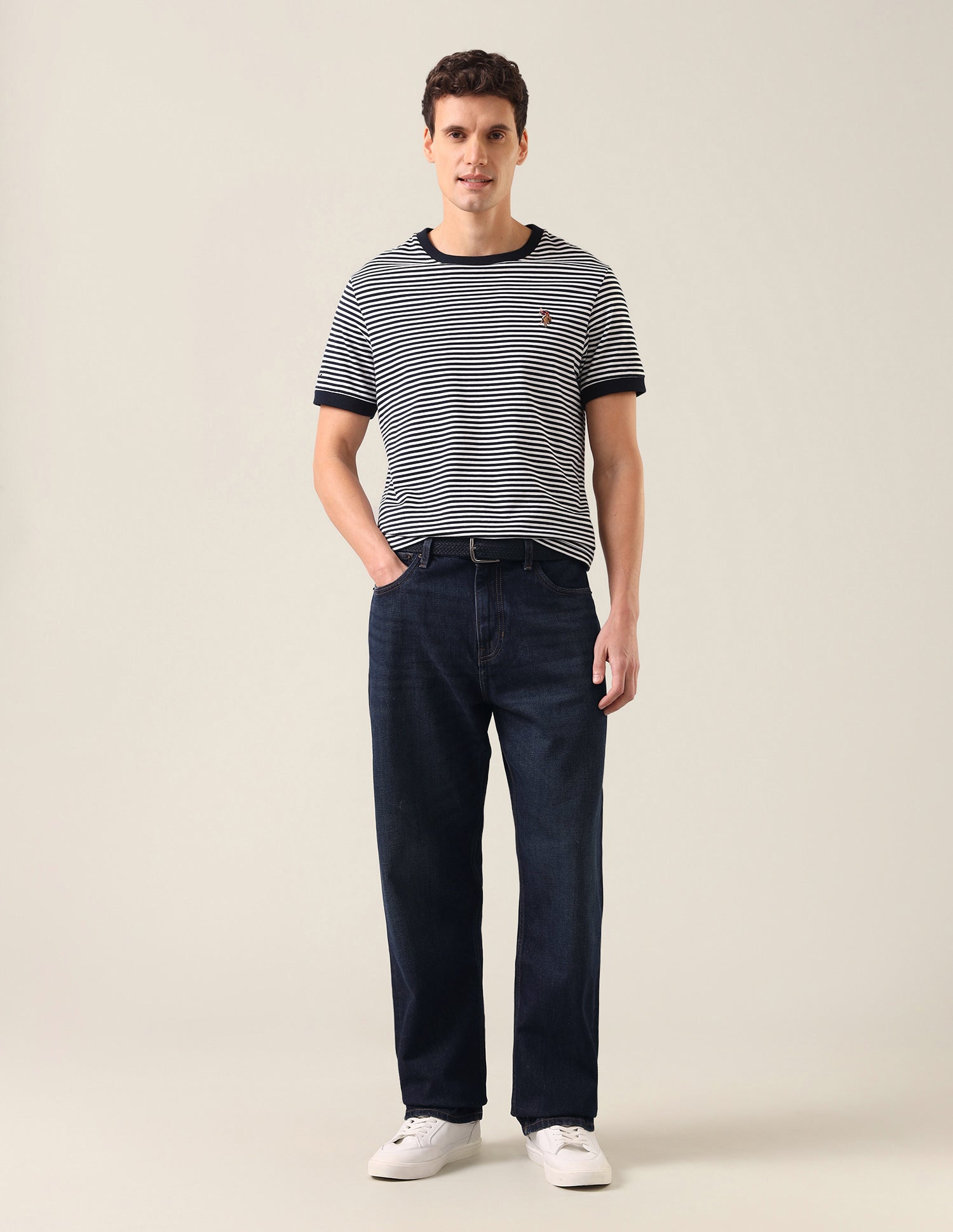 Logan Loose Straight Fit Whiskered Jeans Rinse Blue - U.S. Polo Assn. India | Large