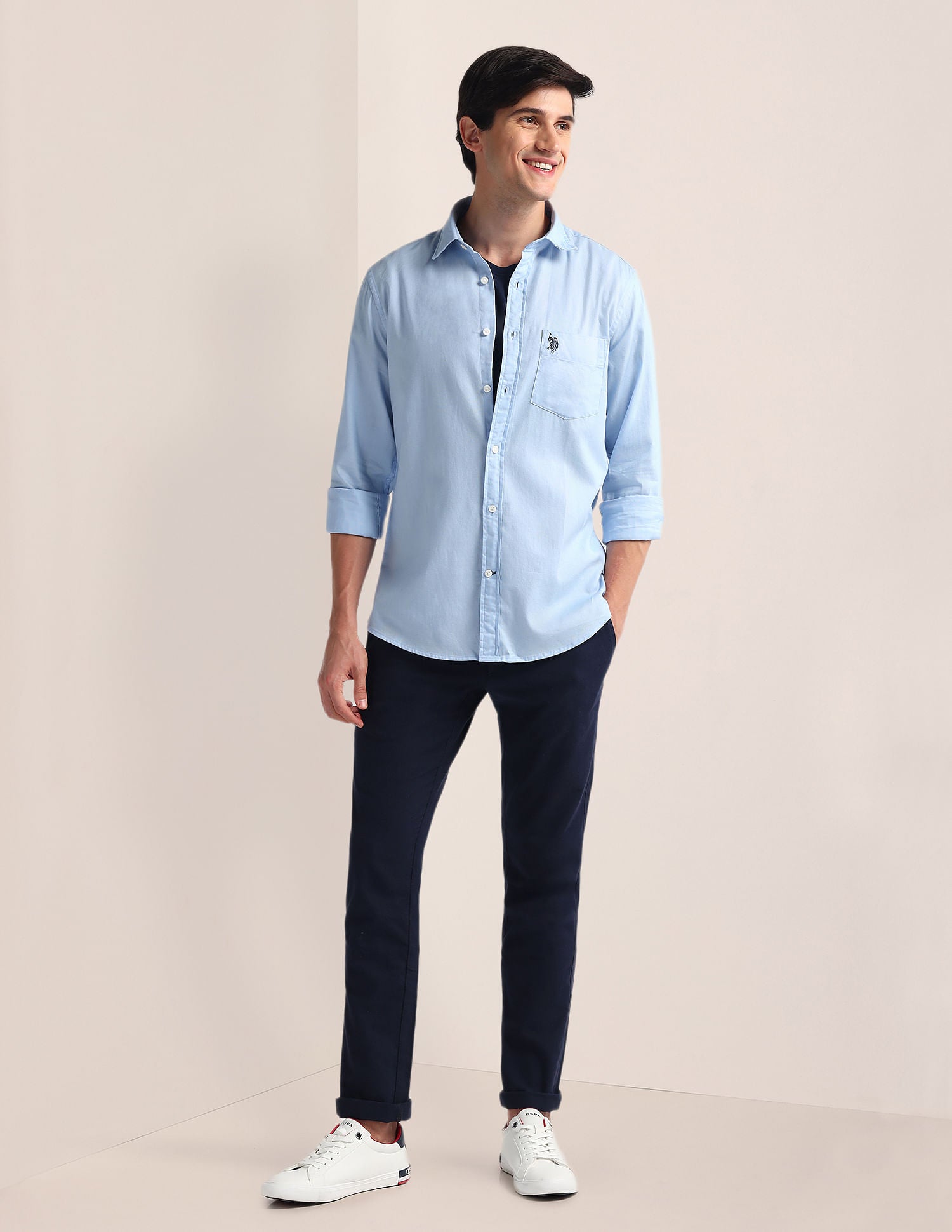 Tailored Fit Pure Cotton Shirt Blue - U.S. Polo Assn. India | Large