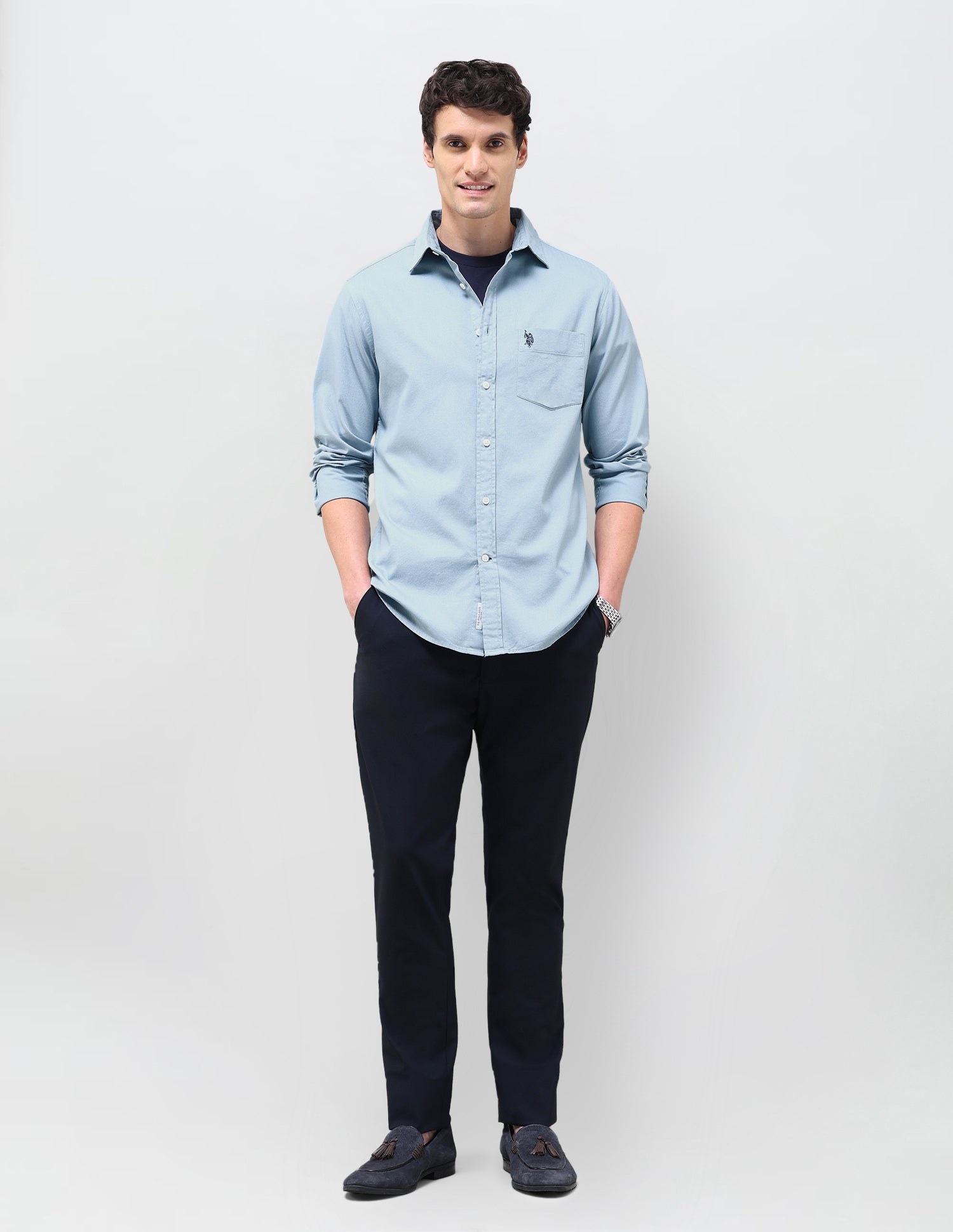 Dobby Tailored Fit Shirt Light Blue - U.S. Polo Assn. India | Large