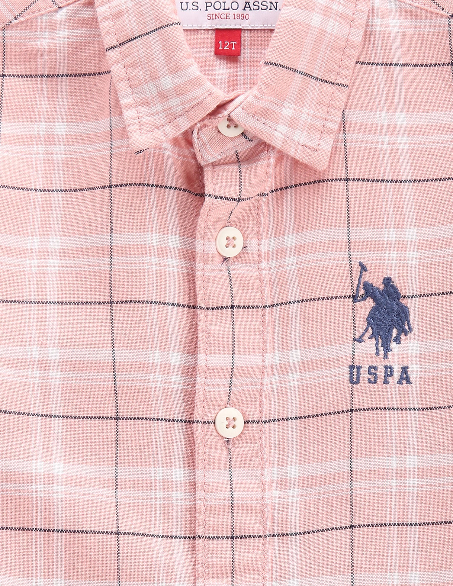 Boys Plaid Check Super Slim Fit Shirt Light Pink - U.S. POLO ASSN. | Large