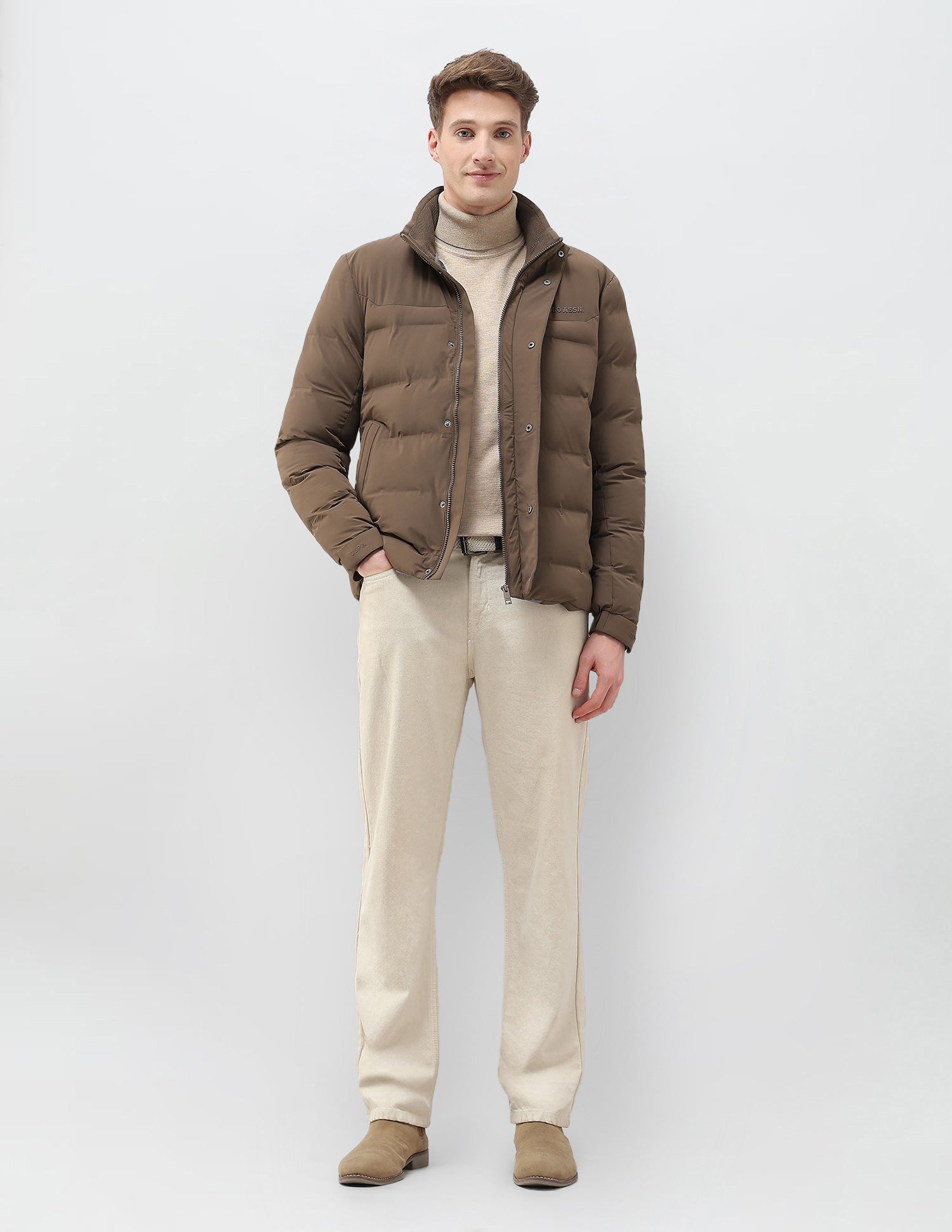 High Neck Regular Fit Smartheat Jacket Brown - U.S. POLO ASSN. | Large