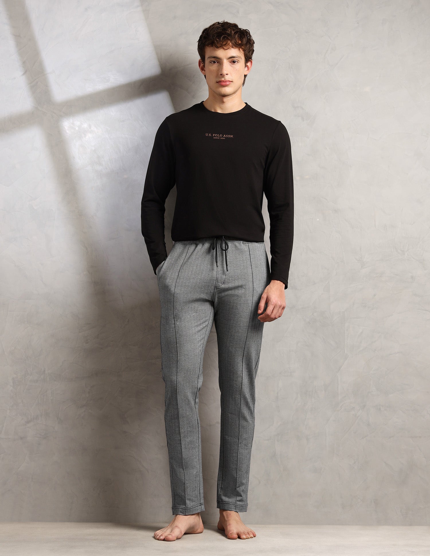 Chevron Cotton Stretch PR003 Lounge Pants - Pack Of 1 Black - U.S. Polo Assn. India | Large