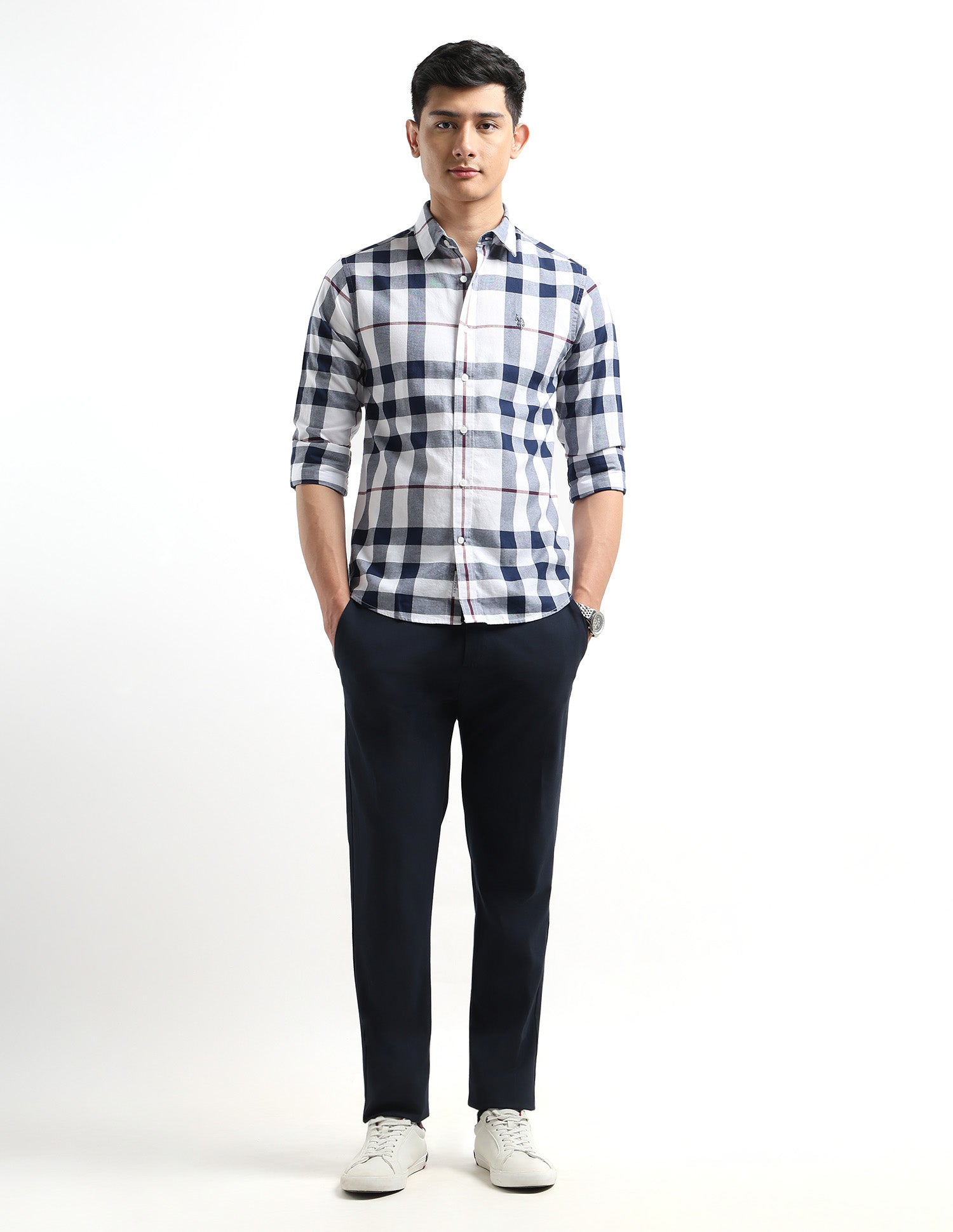 Gingham Checked Tailored Fit Shirt Navy - U.S. POLO ASSN. | Large