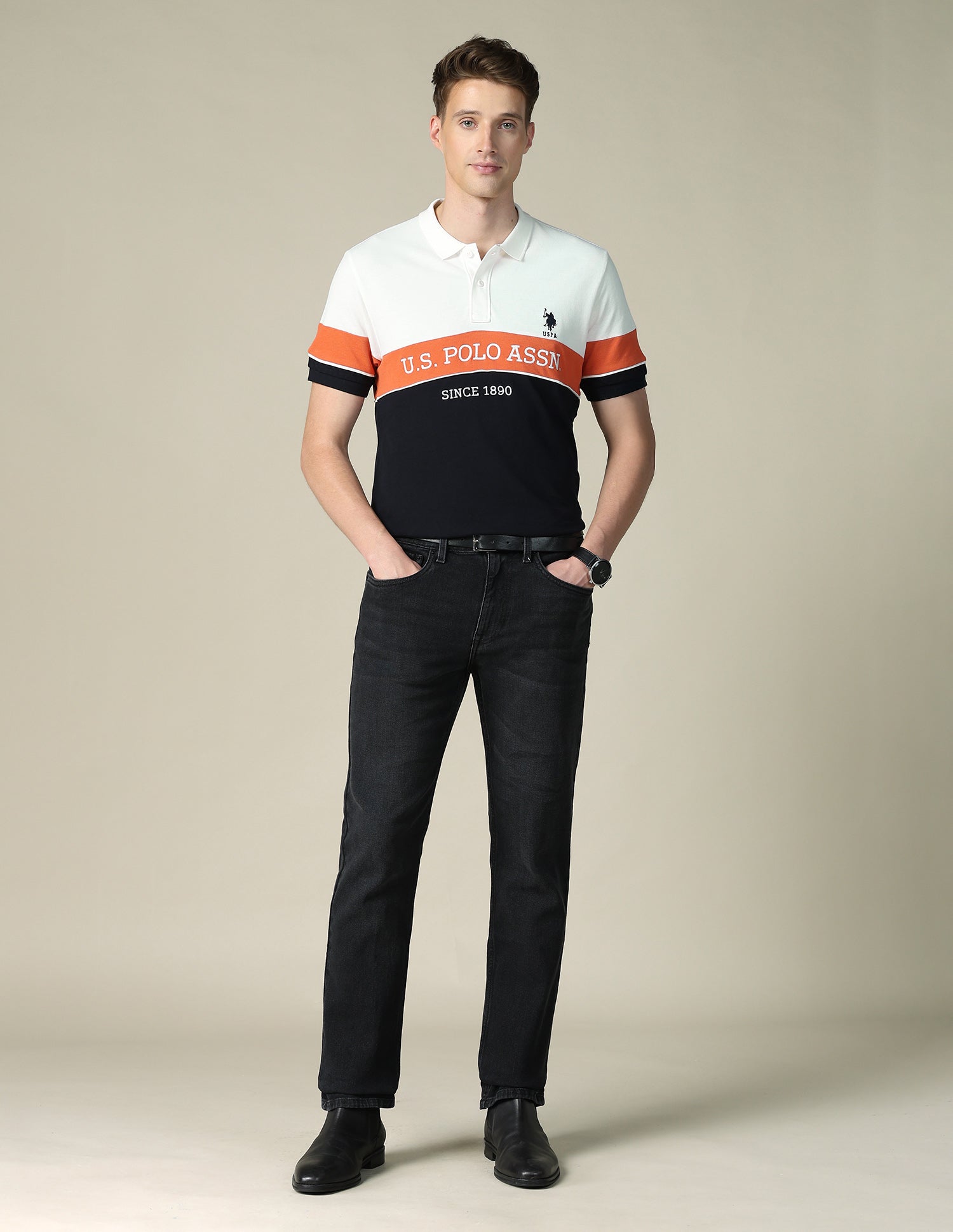 Brand Embroidered Regular Fit Polo Shirt Ivory - U.S. POLO ASSN. | Large