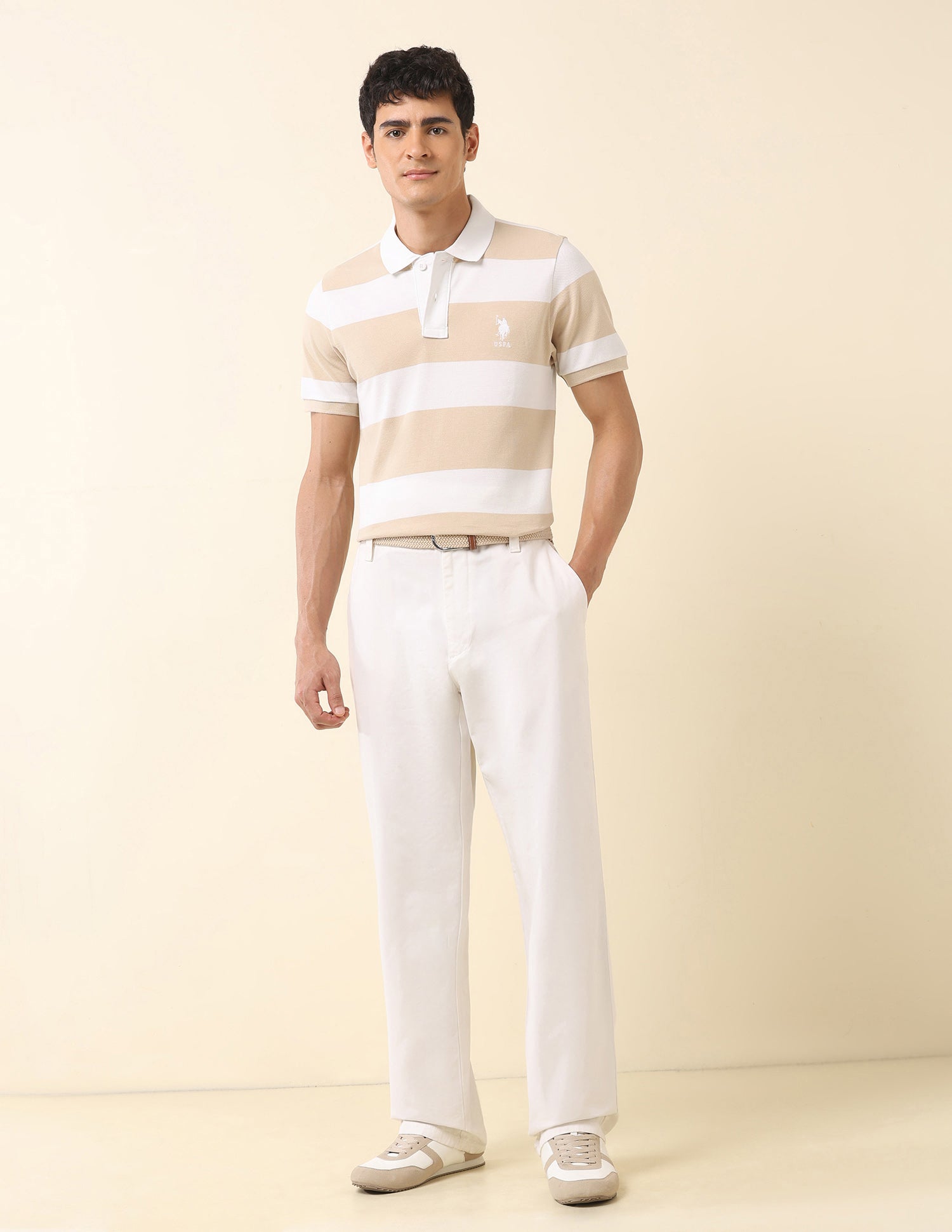 Horizontal Striped Classic Polo Shirt Beige - U.S. POLO ASSN. | Large