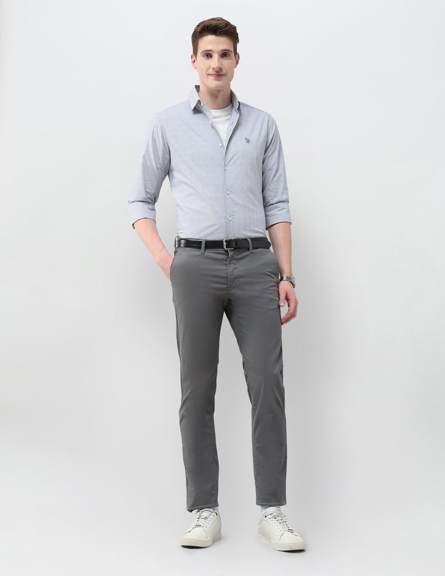 Denver Slim Fit Satin Trousers Dark Grey - U.S. Polo Assn. India | Large