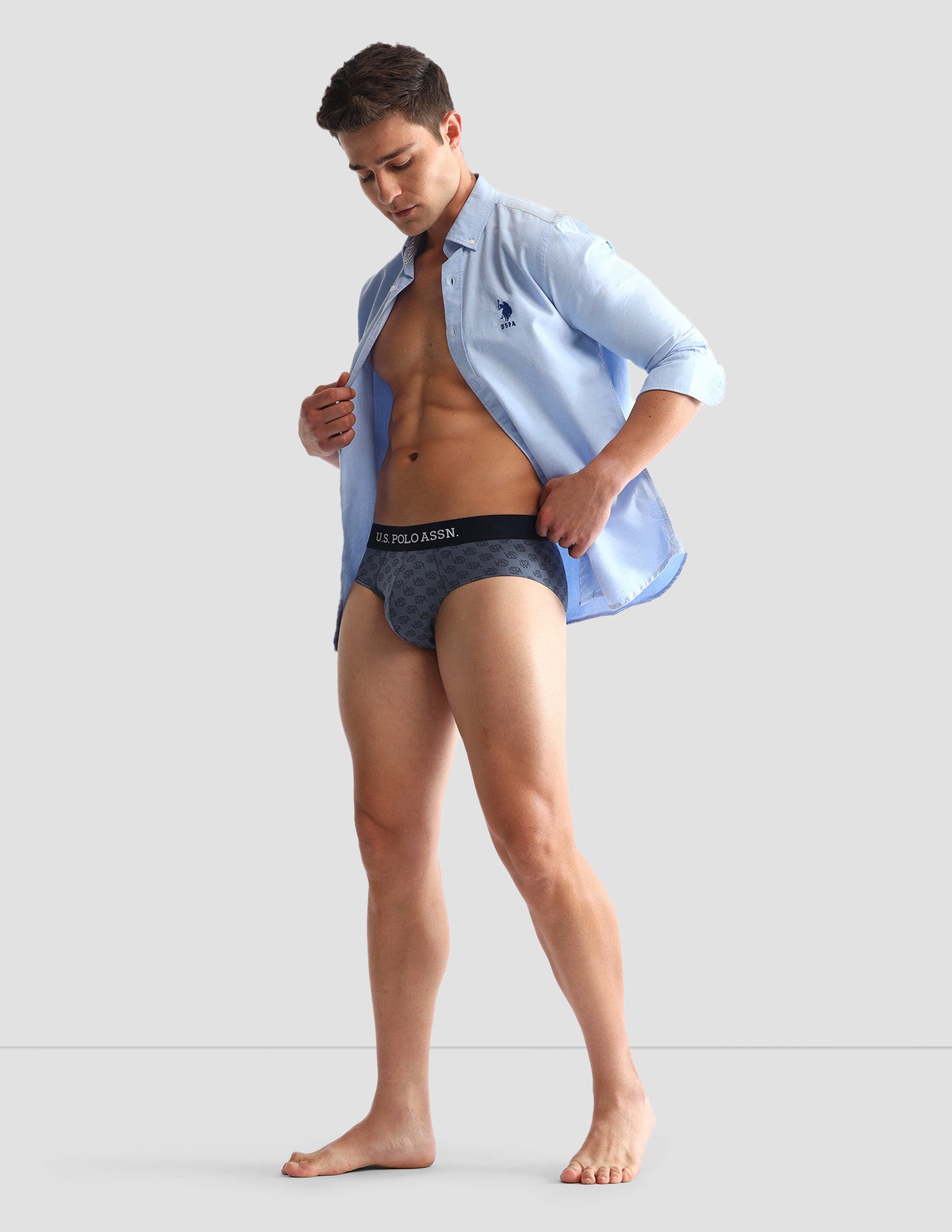 Anti Microbial Printed OEB14 Briefs - Pack Of 3 Grey Melange, Blue and Navy - U.S. POLO ASSN. | Large