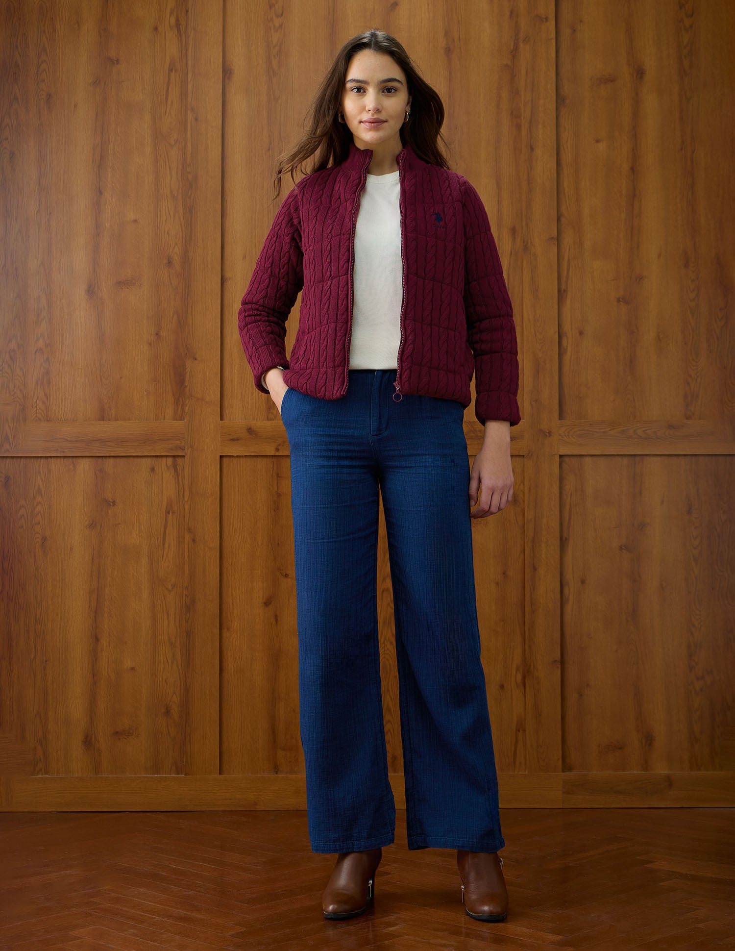 Solid Regular Fit High Neck Jacket Purple - U.S. POLO ASSN. | Large