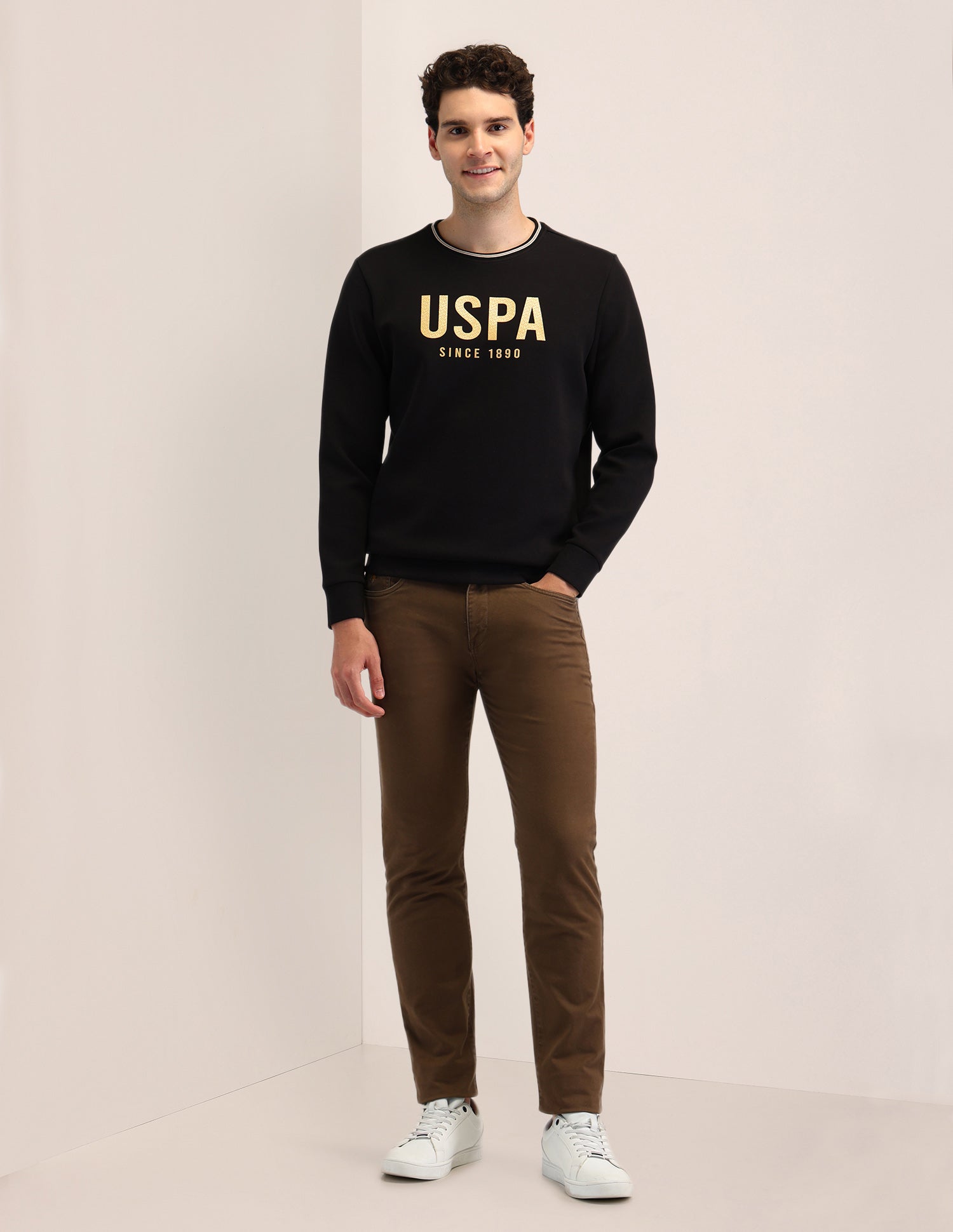 Brand Printed Regular Fit Sweatshirt Black - U.S. Polo Assn. India | Large