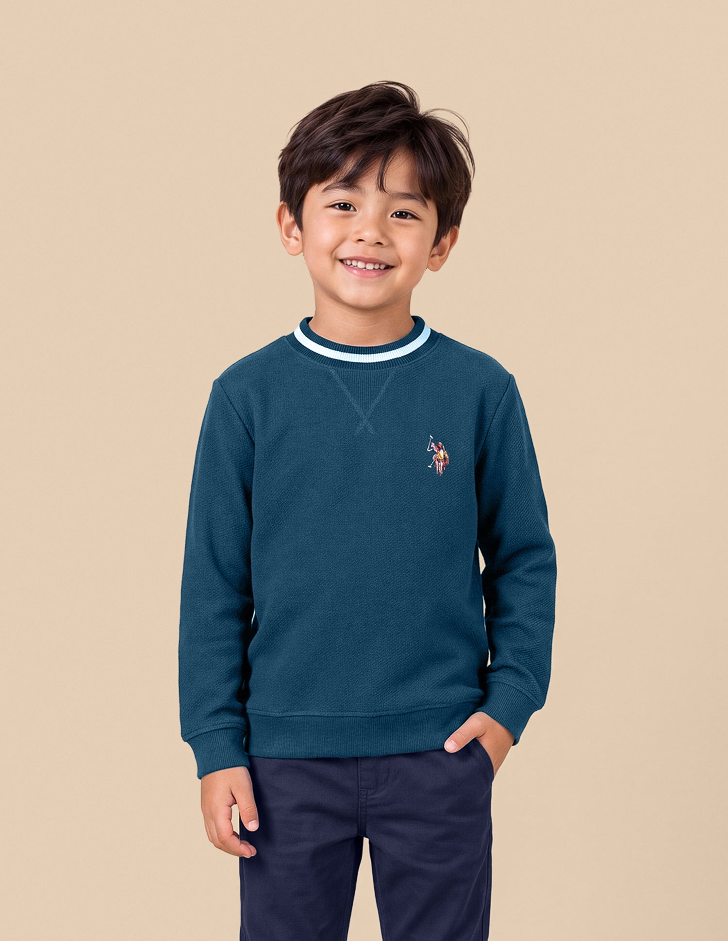 Solid Regular Fit Sweatshirt Teal - U.S. Polo Assn. India | Large