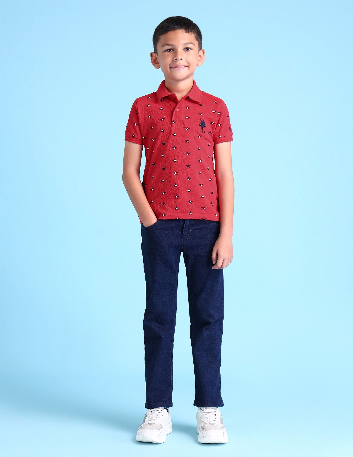 Boys Geometric Polo Shirt Medium Red - U.S. POLO ASSN. | Large