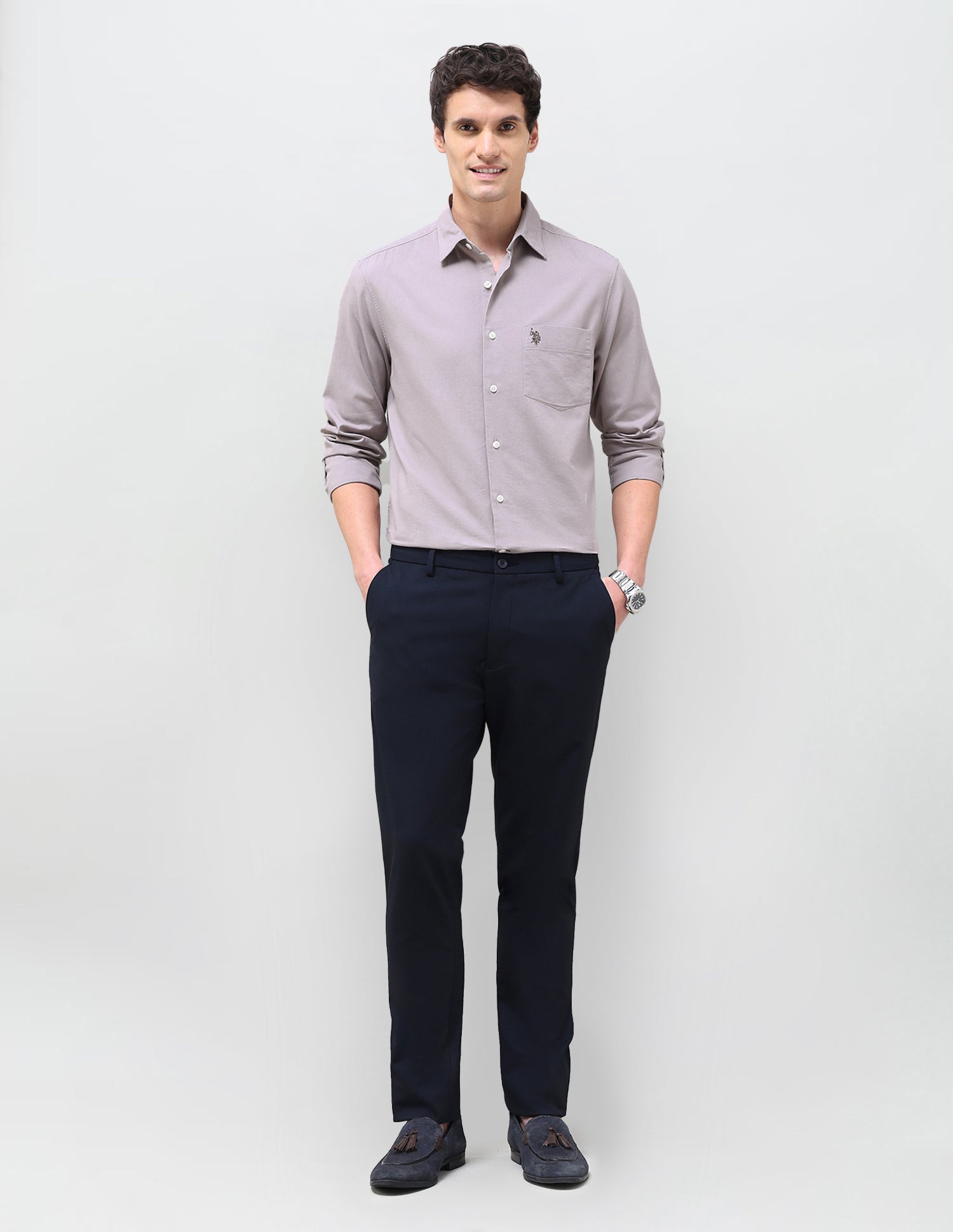 Solid Tailored Fit Shirt Light Grey - U.S. Polo Assn. India | Large