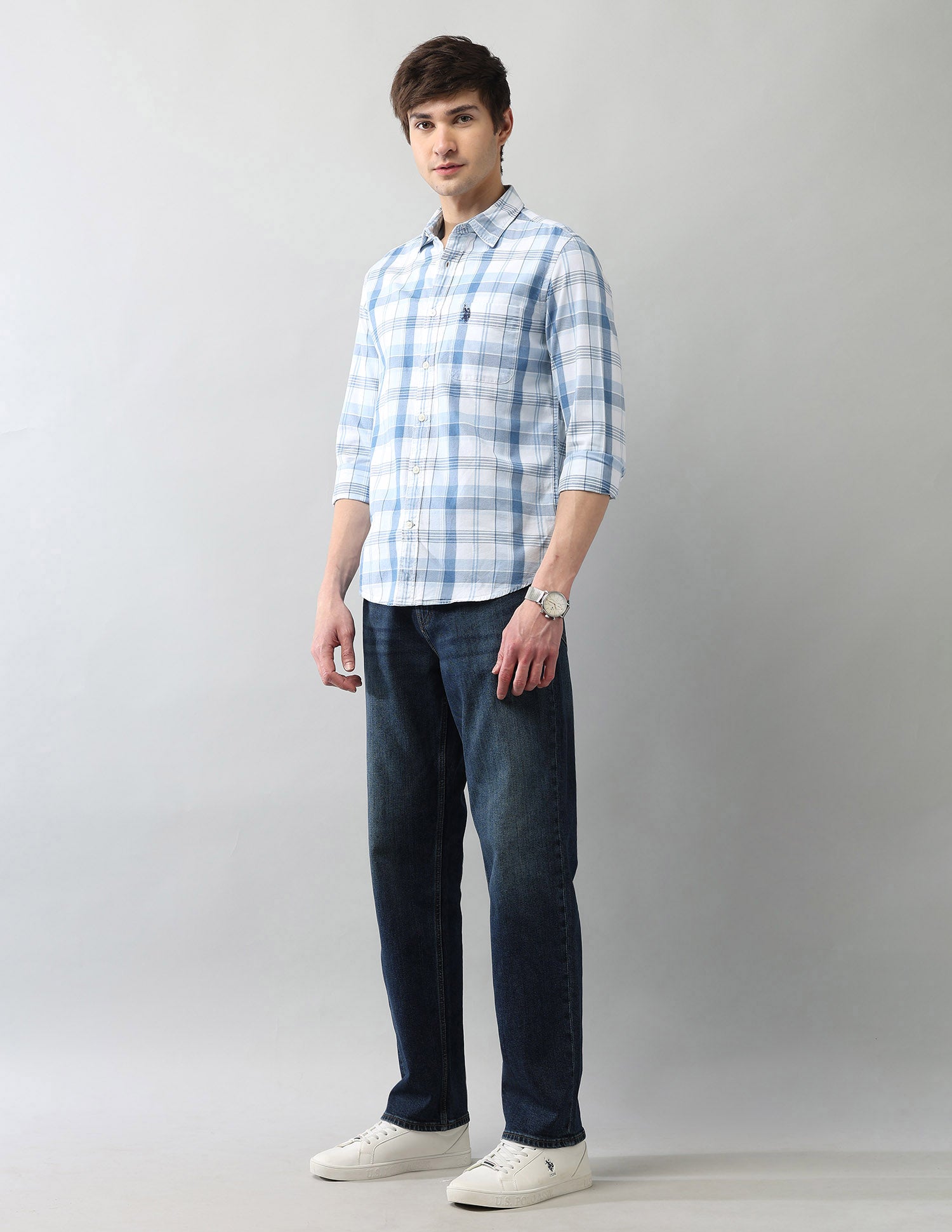 Plaid Checked Regular Fit Twill Shirt Indigo - U.S. Polo Assn. India | Large