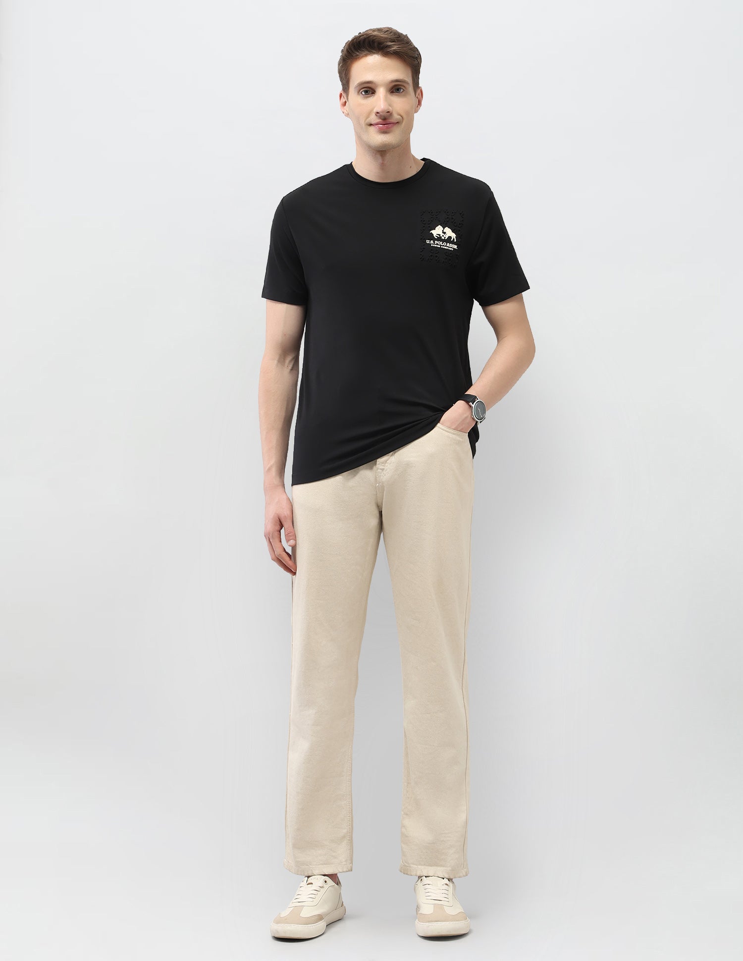 Solid Slim Fit Black & Gold T-Shirt Black - U.S. Polo Assn. India | Large