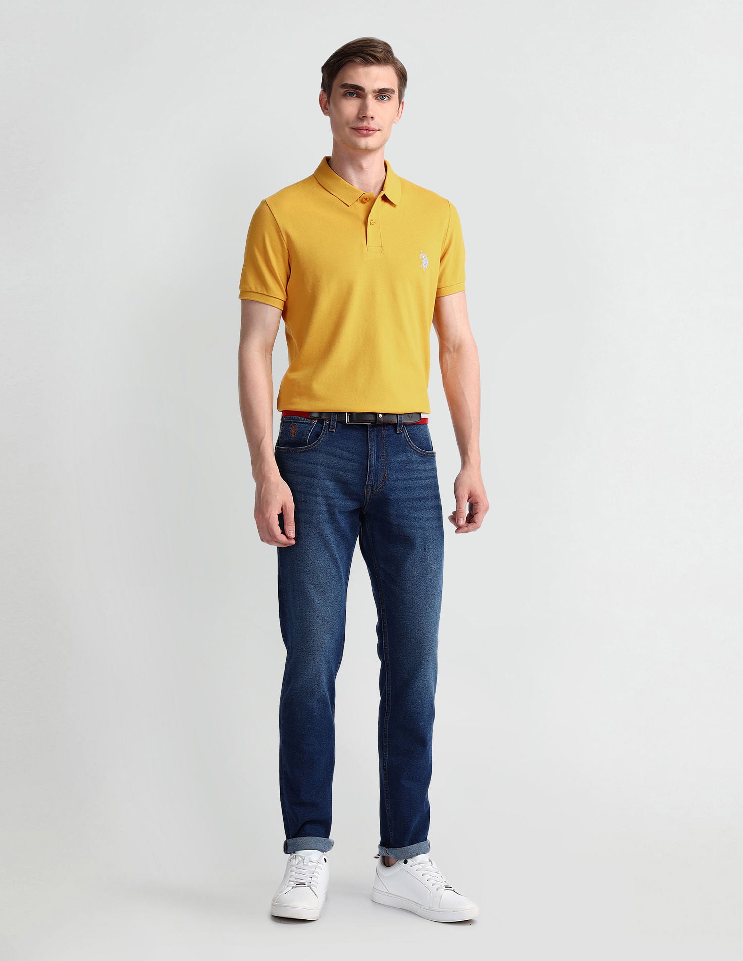 Muscle Fit Solid Polo Shirt Mustard - U.S. Polo Assn. India | Large