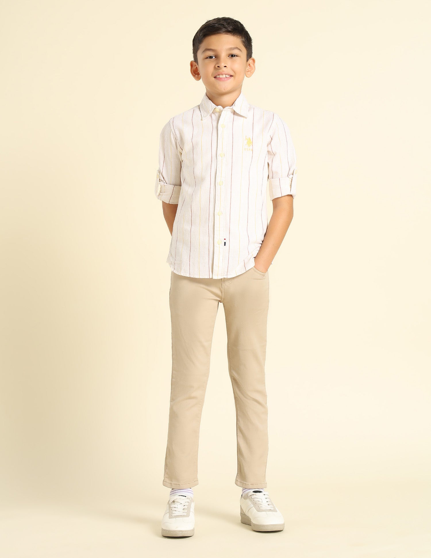 Boys Vertical Striped Regular Fit Shirt Yellow - U.S. POLO ASSN. | Large