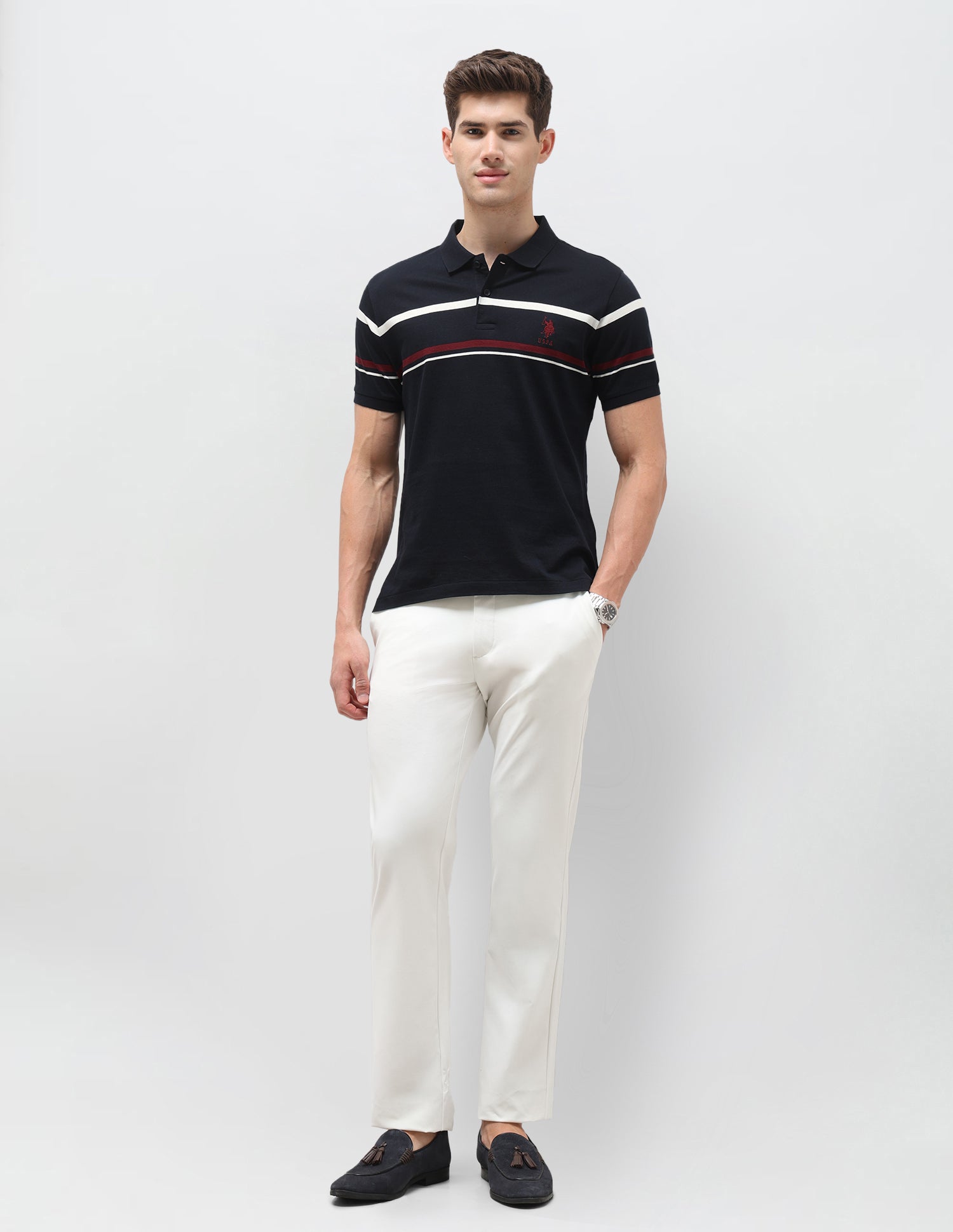 Horizontal Striped Slim Fit Polo Shirt Navy - U.S. Polo Assn. India | Large