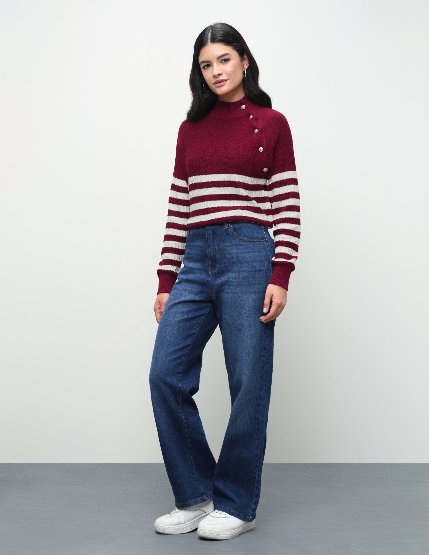 Horizontal Striped Regular Fit Sweater Maroon - U.S. Polo Assn. India | Large