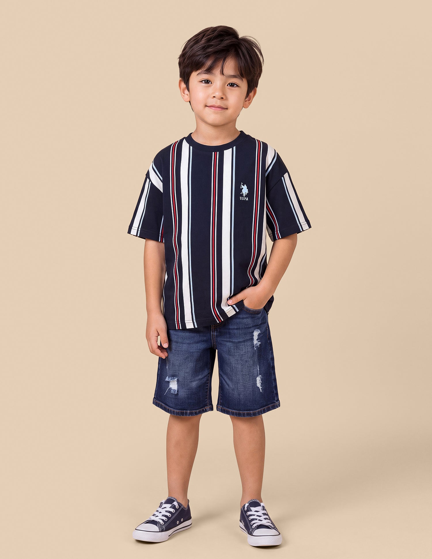 Vertical Striped Oversized Fit T-Shirt Navy - U.S. Polo Assn. India | Large