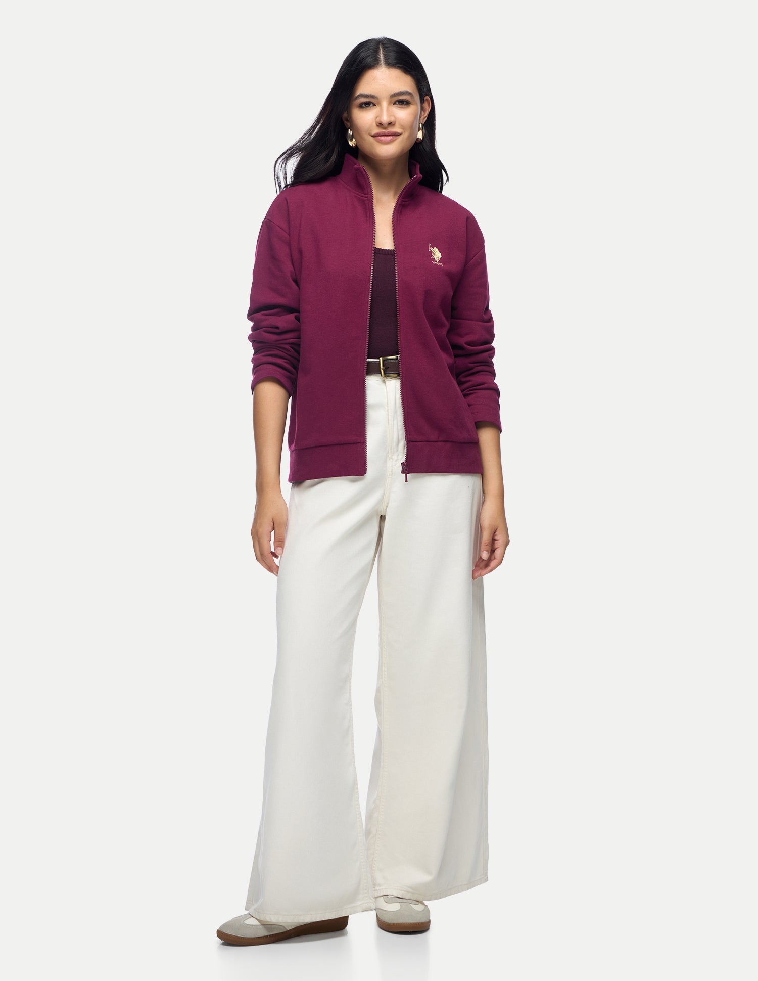 Solid Regular Fit Zipper Sweatshirt Maroon - U.S. Polo Assn. India | Large