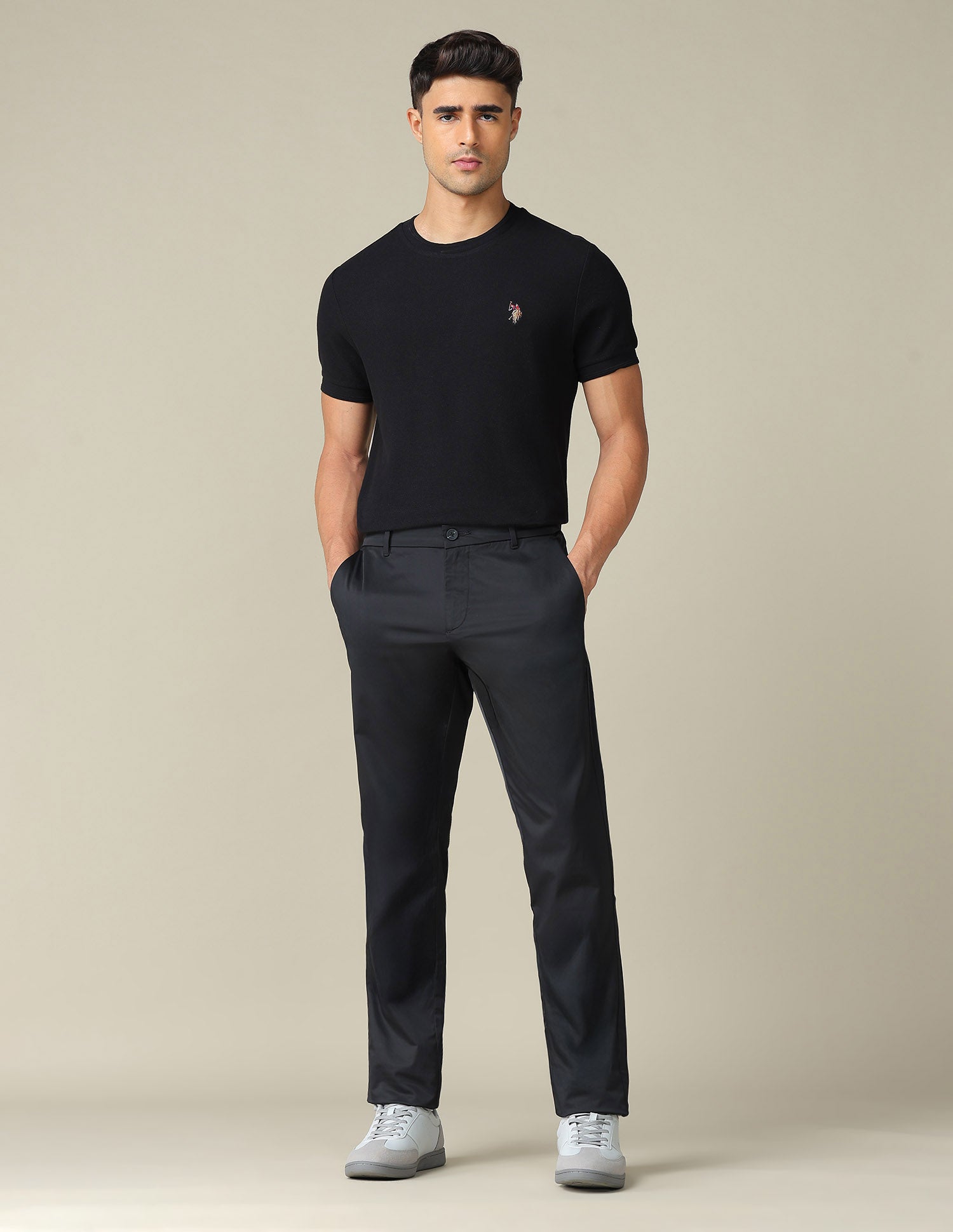Solid Denver Slim Fit Trousers Black - U.S. POLO ASSN. | Large