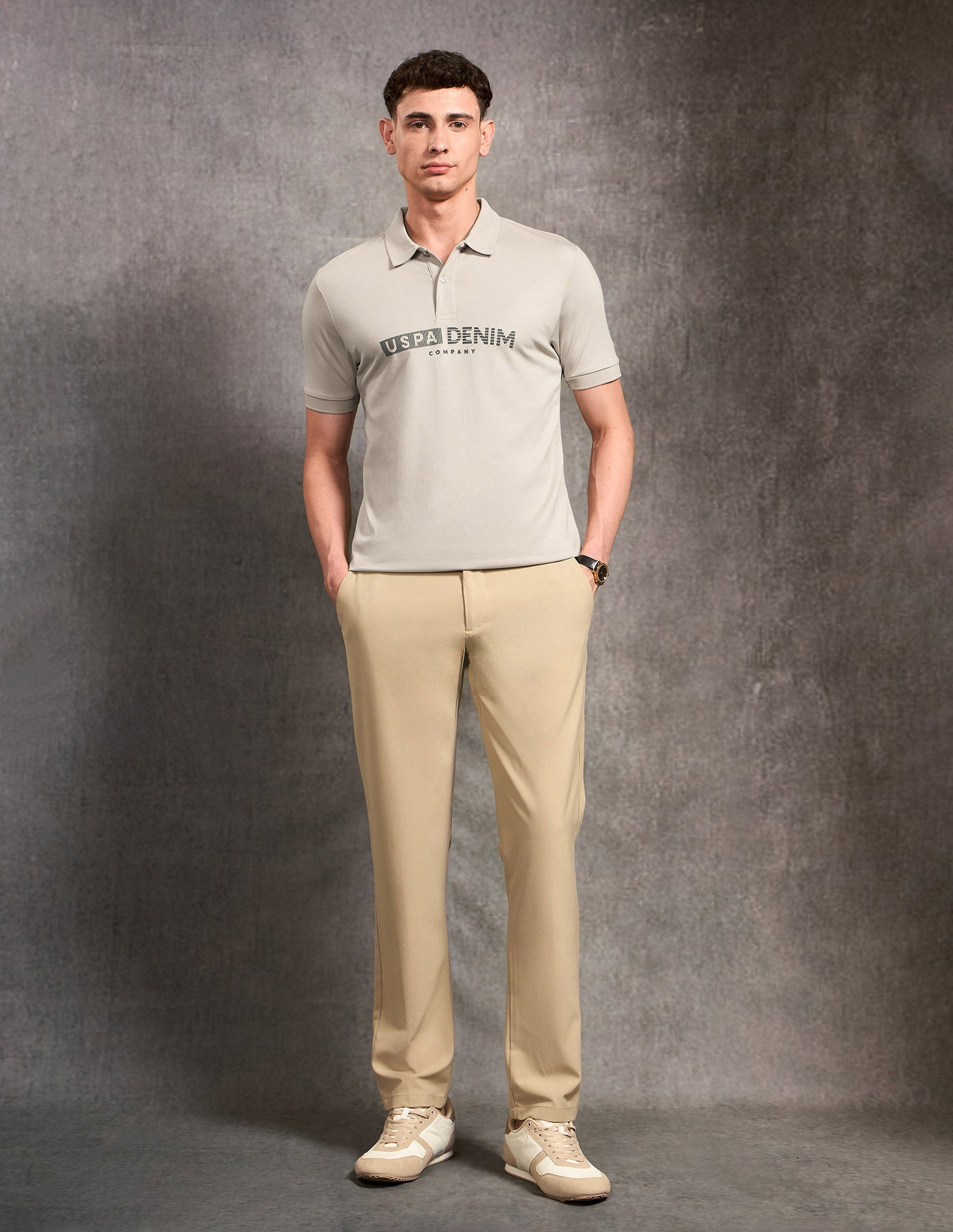 Brand Embossed Black & Gold Polo Shirt Beige - U.S. POLO ASSN. | Large