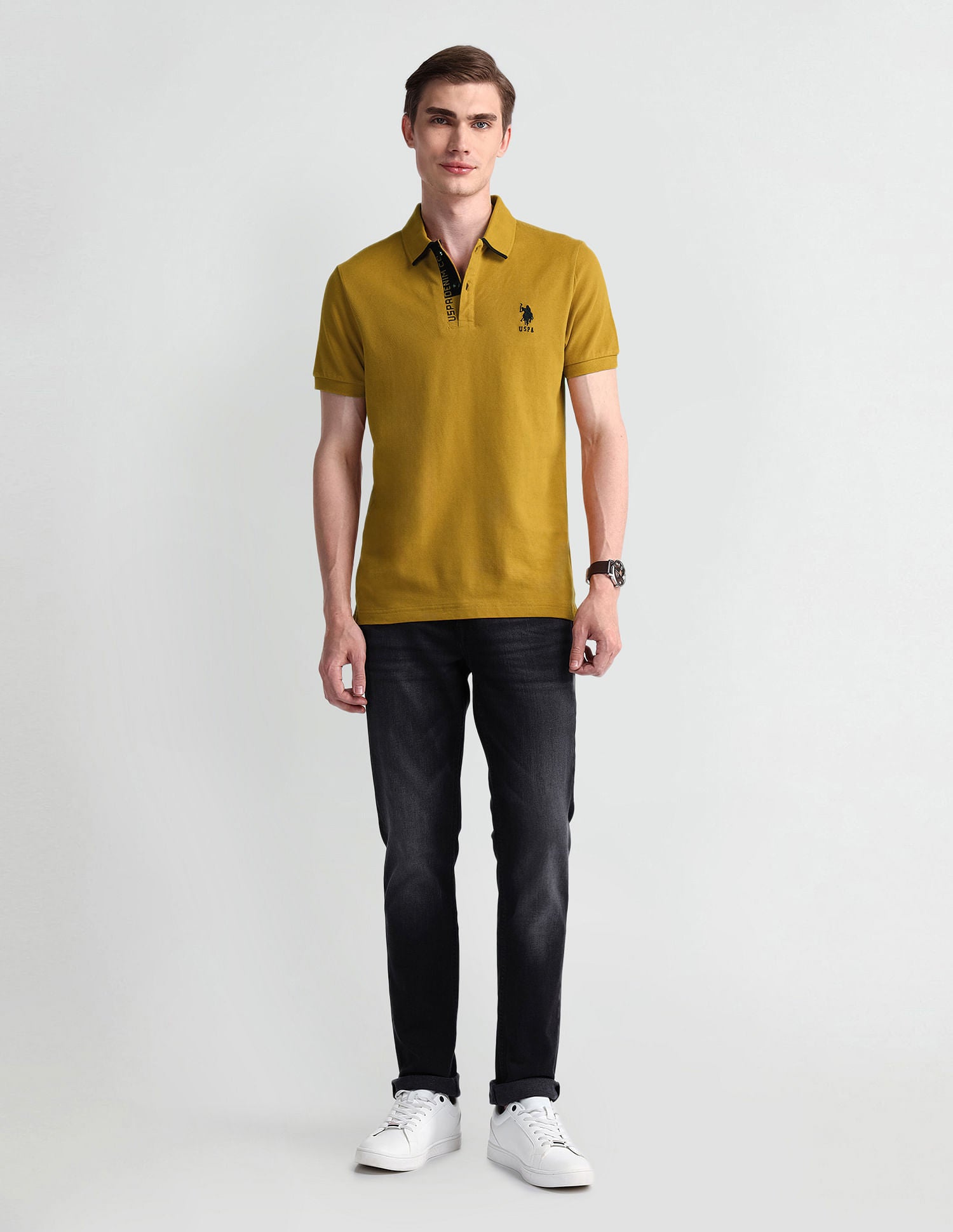 Muscle Fit Solid Polo Shirt Mustard - U.S. Polo Assn. India | Large
