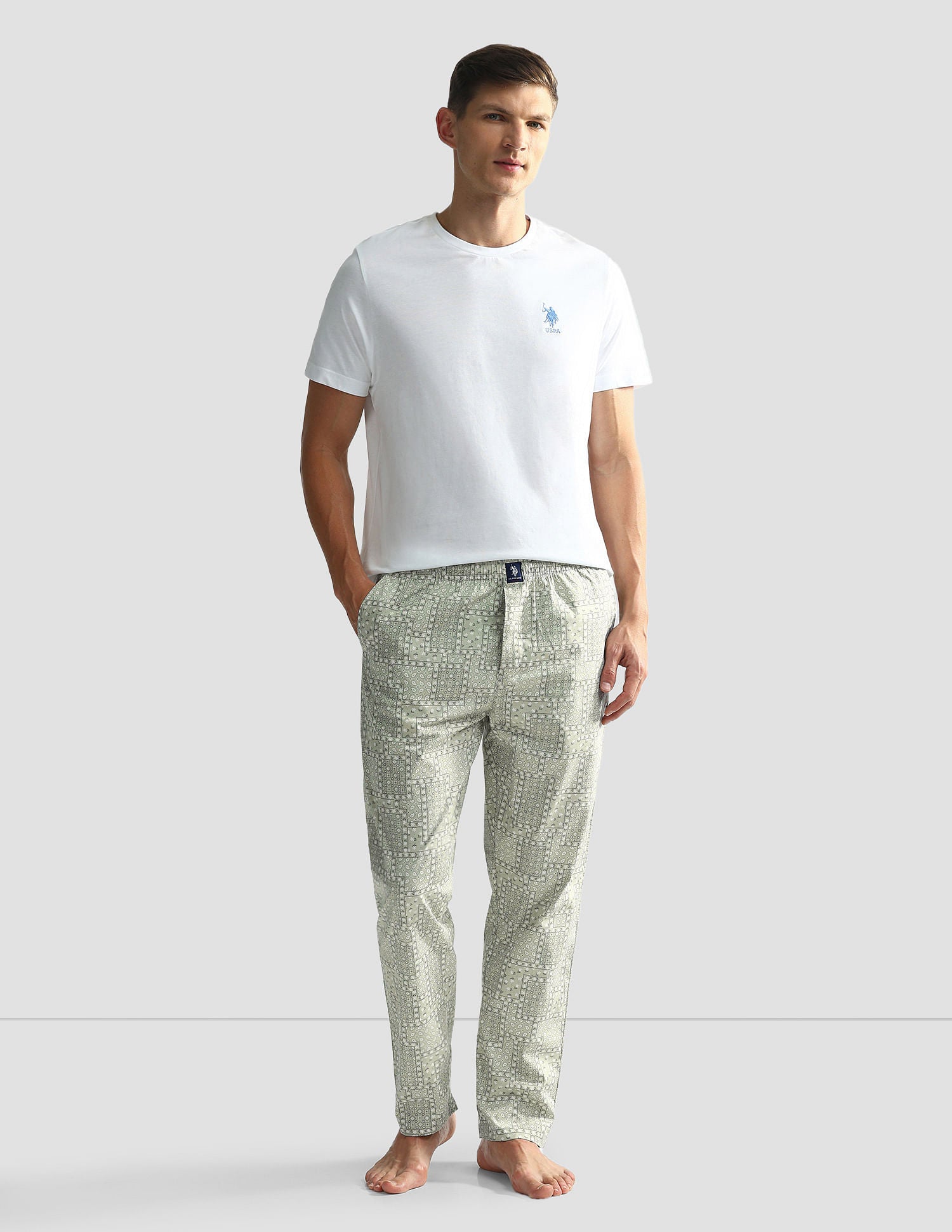 Mid Rise Printed OELP7 Lounge Track Pants - Pack Of 1 Desert Sage - U.S. POLO ASSN. | Large