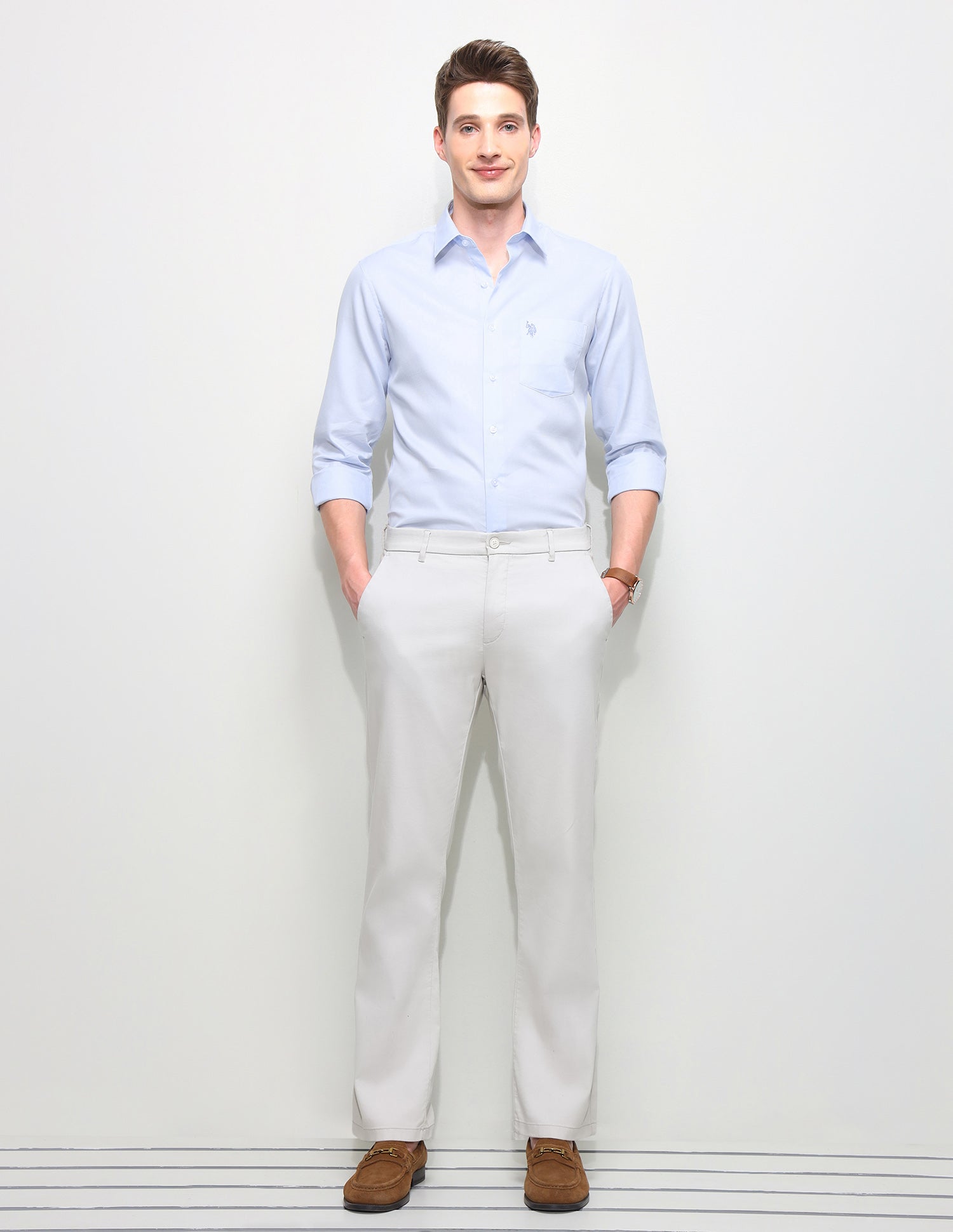 Solid Regular Fit Shirt Light Blue - U.S. Polo Assn. India | Large