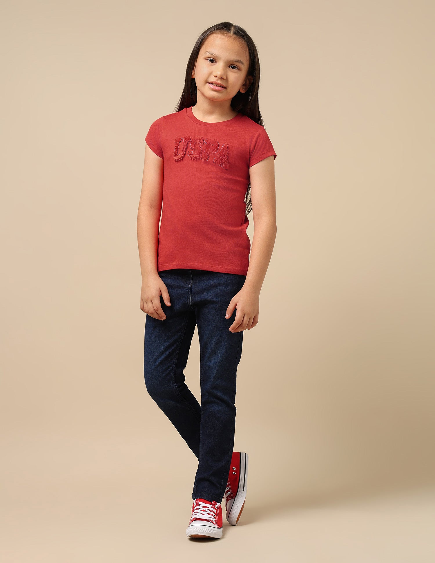 Girls Petal Logo Cotton T-Shirt Red - U.S. Polo Assn. India | Large