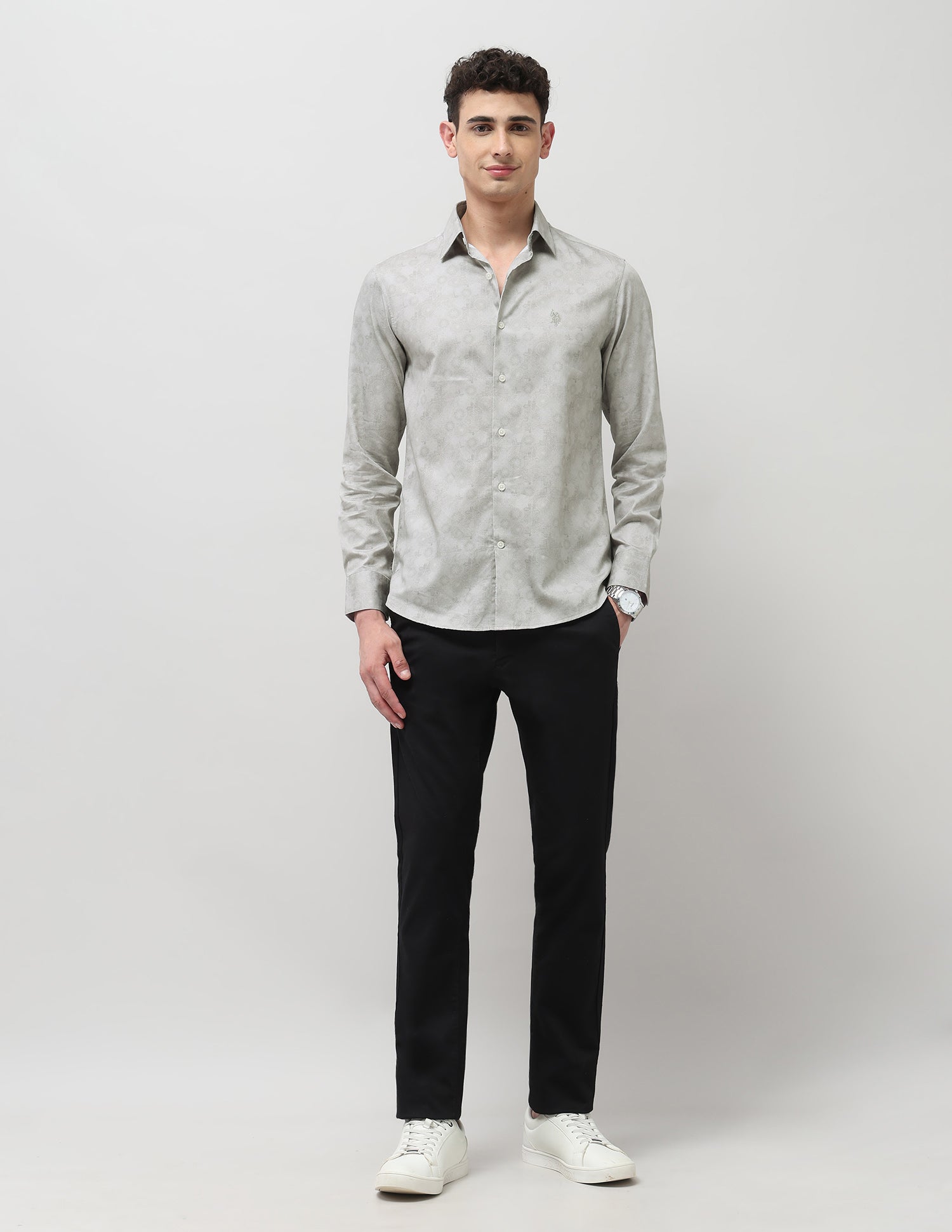 Pure Cotton Geometric Printed Shirt Light Grey - U.S. POLO ASSN. | Large