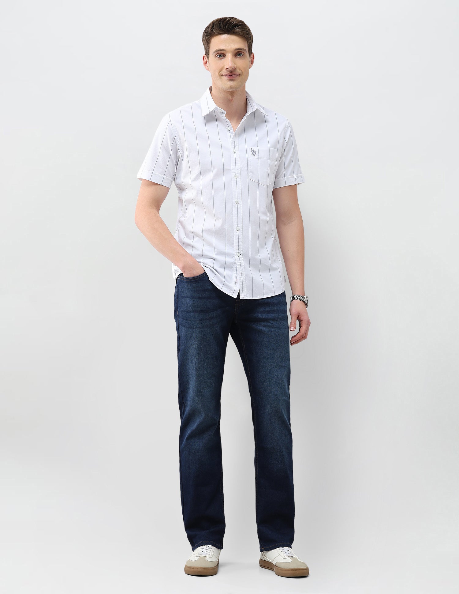 Oxford Regular Fit Vertical Striped Shirt Blue - U.S. Polo Assn. India | Large