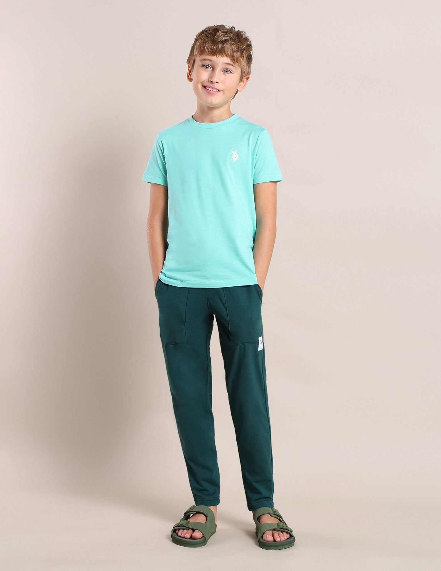 Boys Solid Regular Fit Track Pants Green - U.S. POLO ASSN. | Large