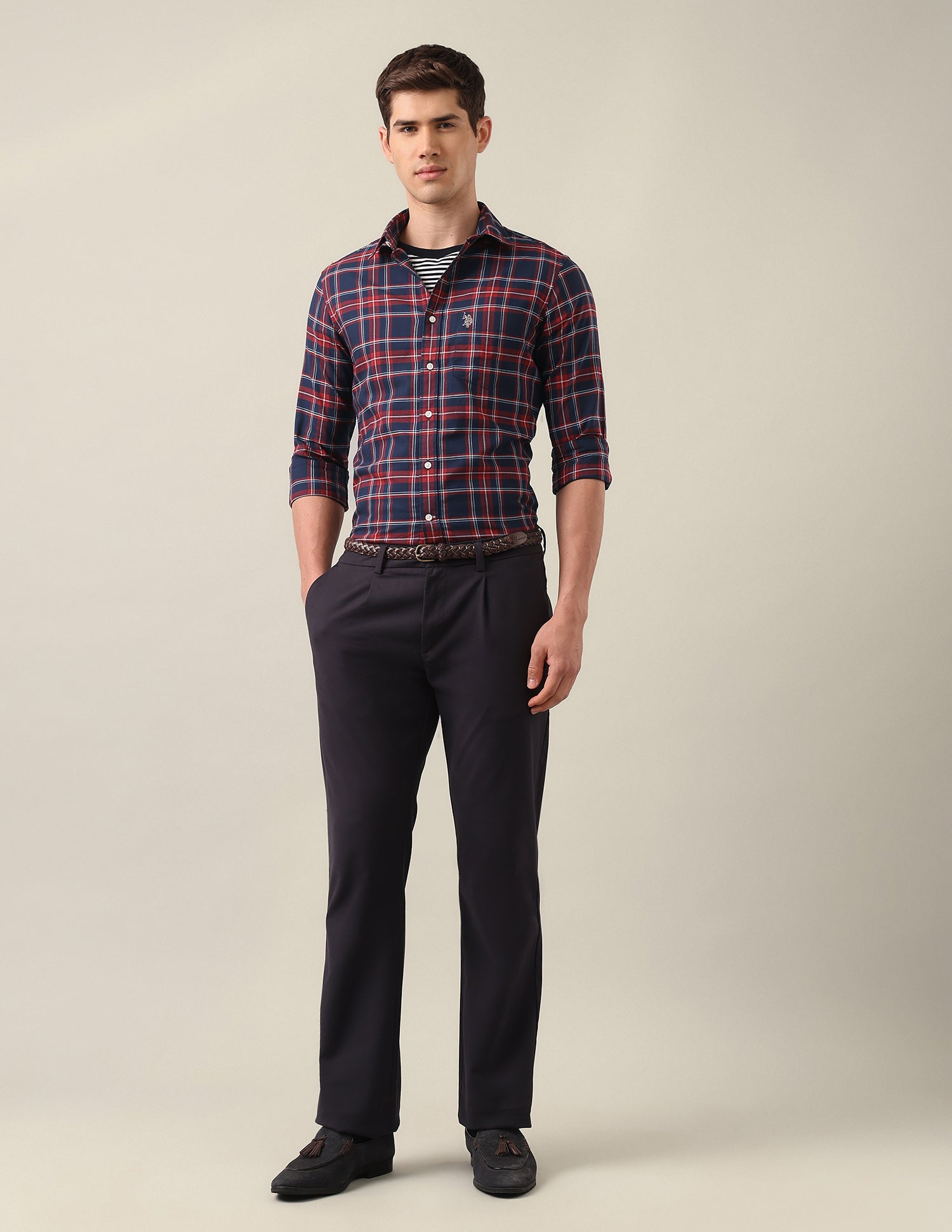 Tailored Fit Tartan Checked Shirt Navy - U.S. Polo Assn. India | Large