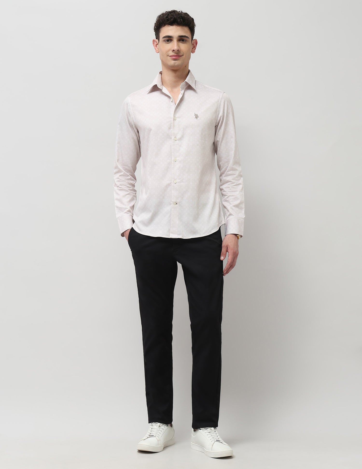 Pure Cotton Geometric Printed Shirt Beige - U.S. POLO ASSN. | Large